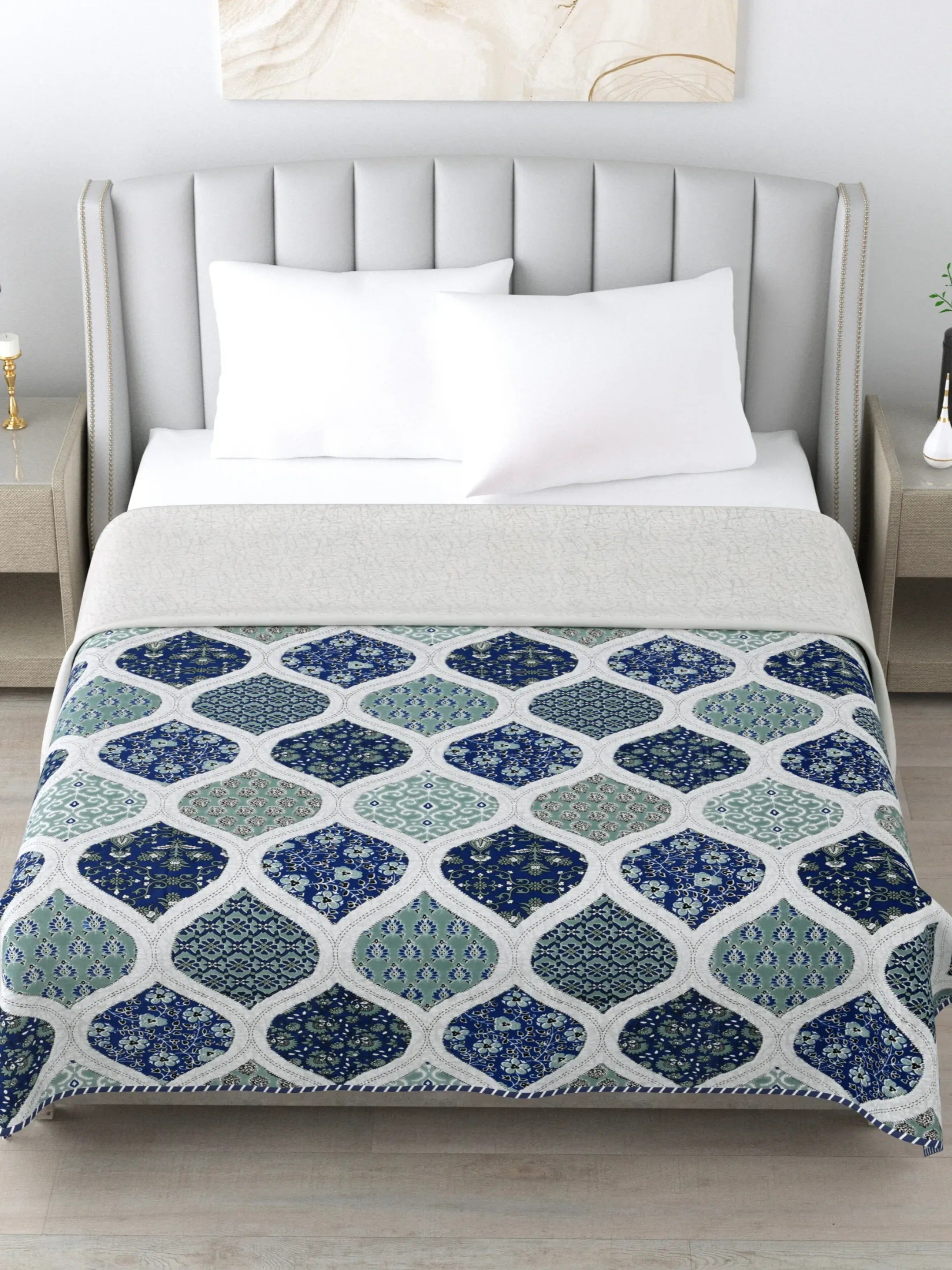 LIVING ROOTS Super Soft Malmal (Muslin) Cotton Double Bed Dohar 86 x 96 inches (7*8 Feet), All Season Reversible AC Comforter Hand Block Print | Rich Fast Colour with No Colour Bleeding | Soft, Breathable & Skin Friendly (21-027-A)
