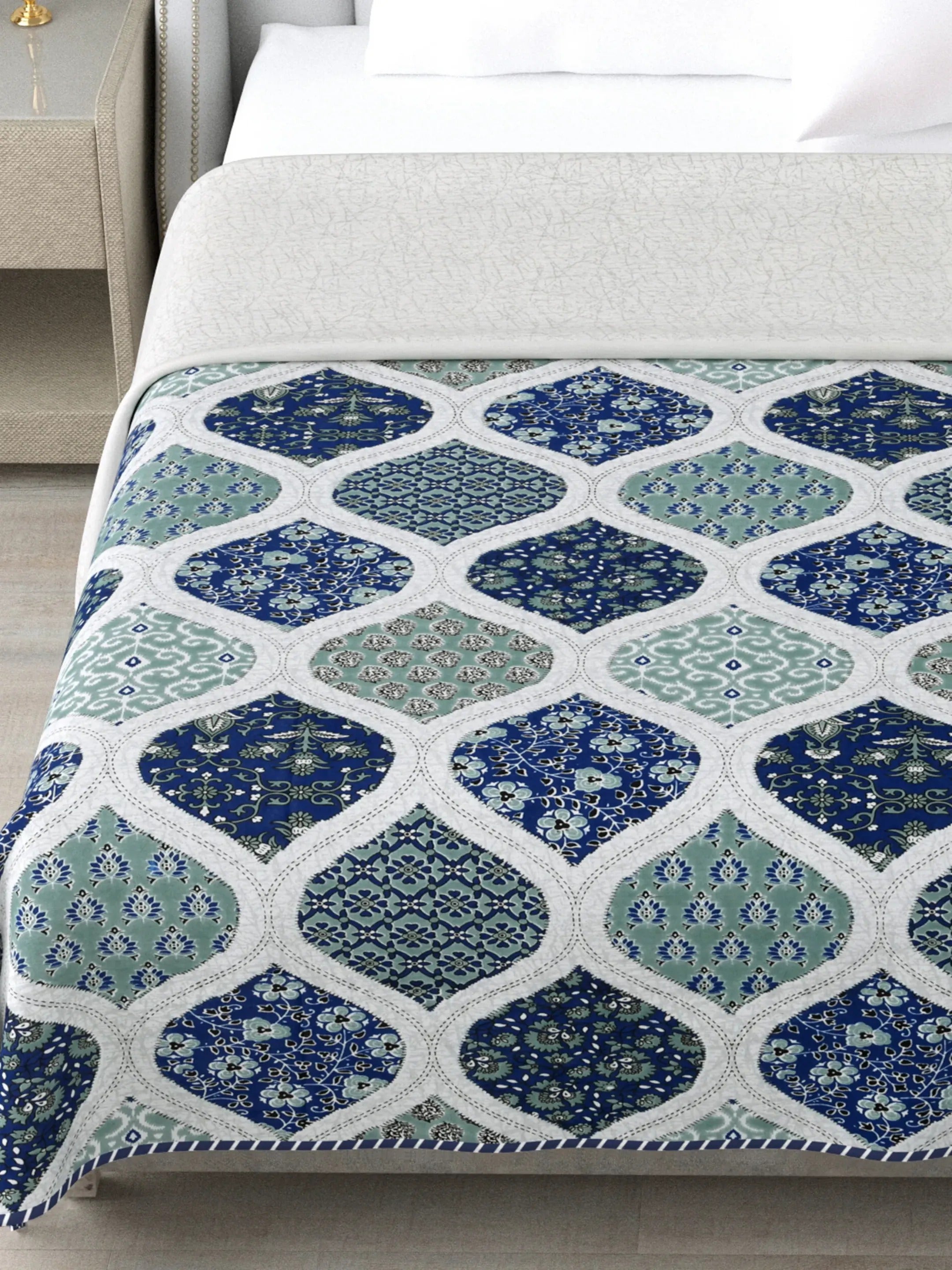 LIVING ROOTS Super Soft Malmal (Muslin) Cotton Double Bed Dohar 86 x 96 inches (7*8 Feet), All Season Reversible AC Comforter Hand Block Print | Rich Fast Colour with No Colour Bleeding | Soft, Breathable & Skin Friendly (21-027-A)