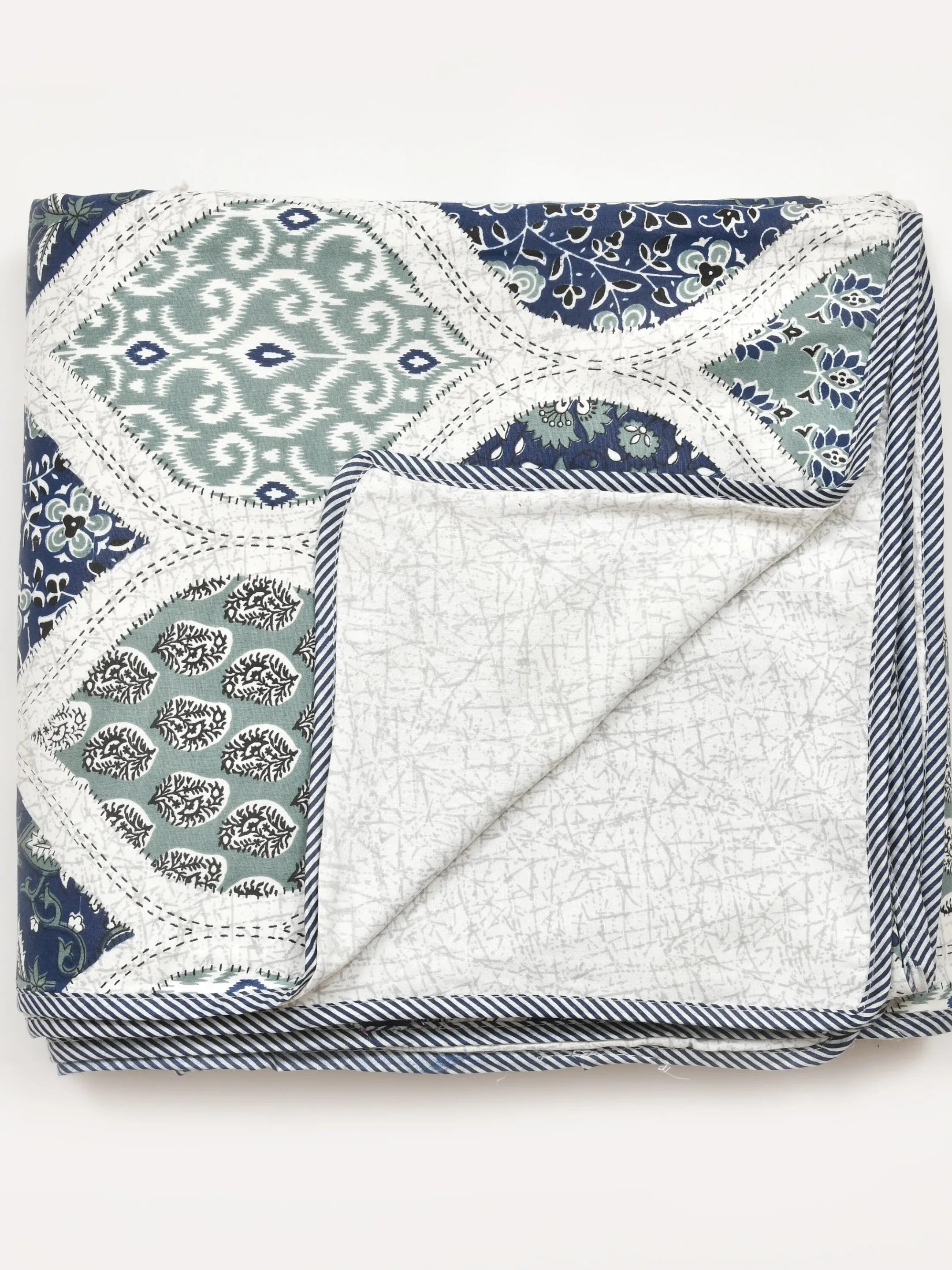 LIVING ROOTS Super Soft Malmal (Muslin) Cotton Double Bed Dohar 86 x 96 inches (7*8 Feet), All Season Reversible AC Comforter Hand Block Print | Rich Fast Colour with No Colour Bleeding | Soft, Breathable & Skin Friendly (21-027-A)