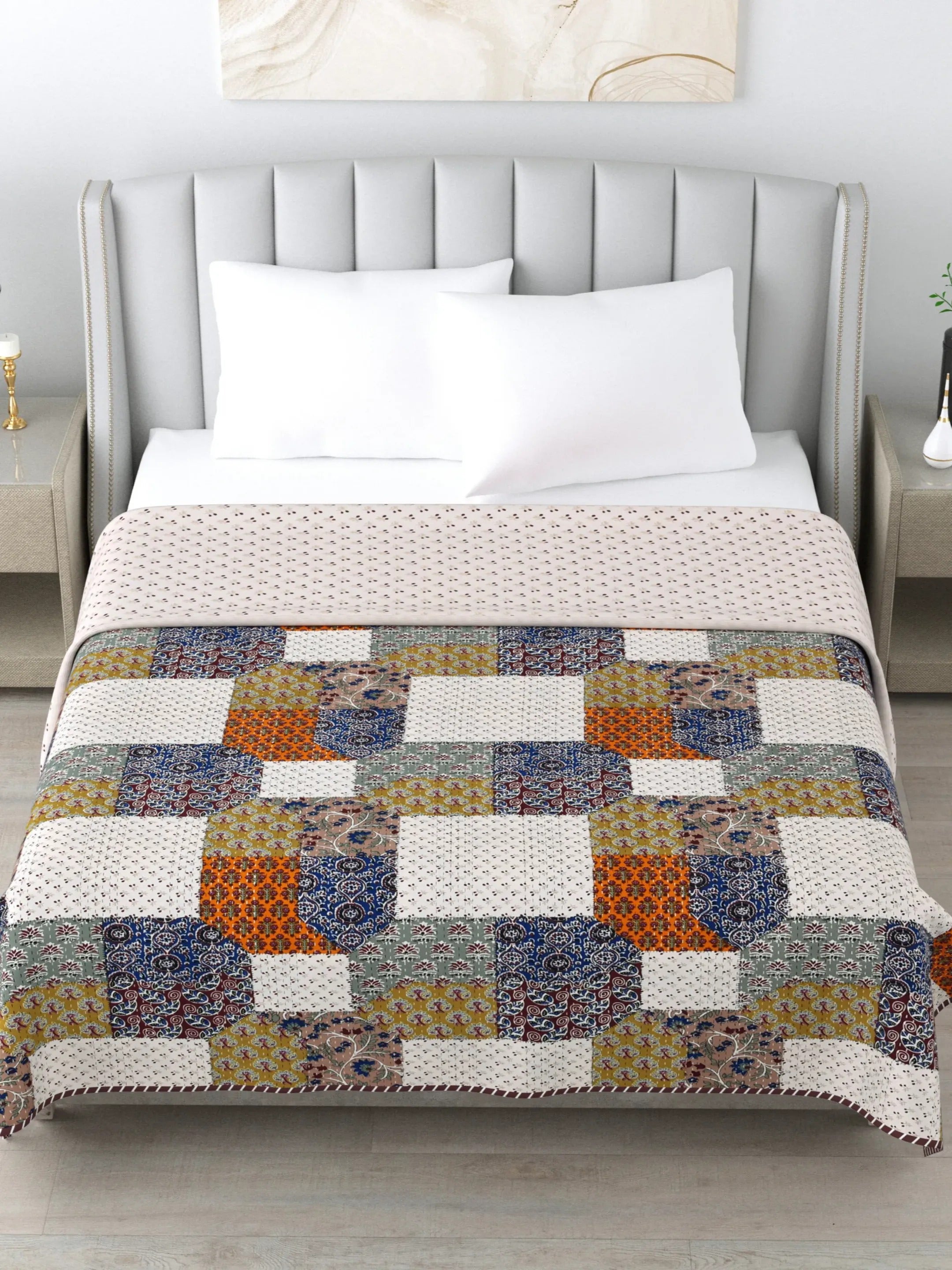 LIVING ROOTS Super Soft Malmal (Muslin) Cotton Double Bed Dohar 86 x 96 inches (7*8 Feet), All Season Reversible AC Comforter Hand Block Print | Rich Fast Colour with No Colour Bleeding | Soft, Breathable & Skin Friendly (21-031-B)