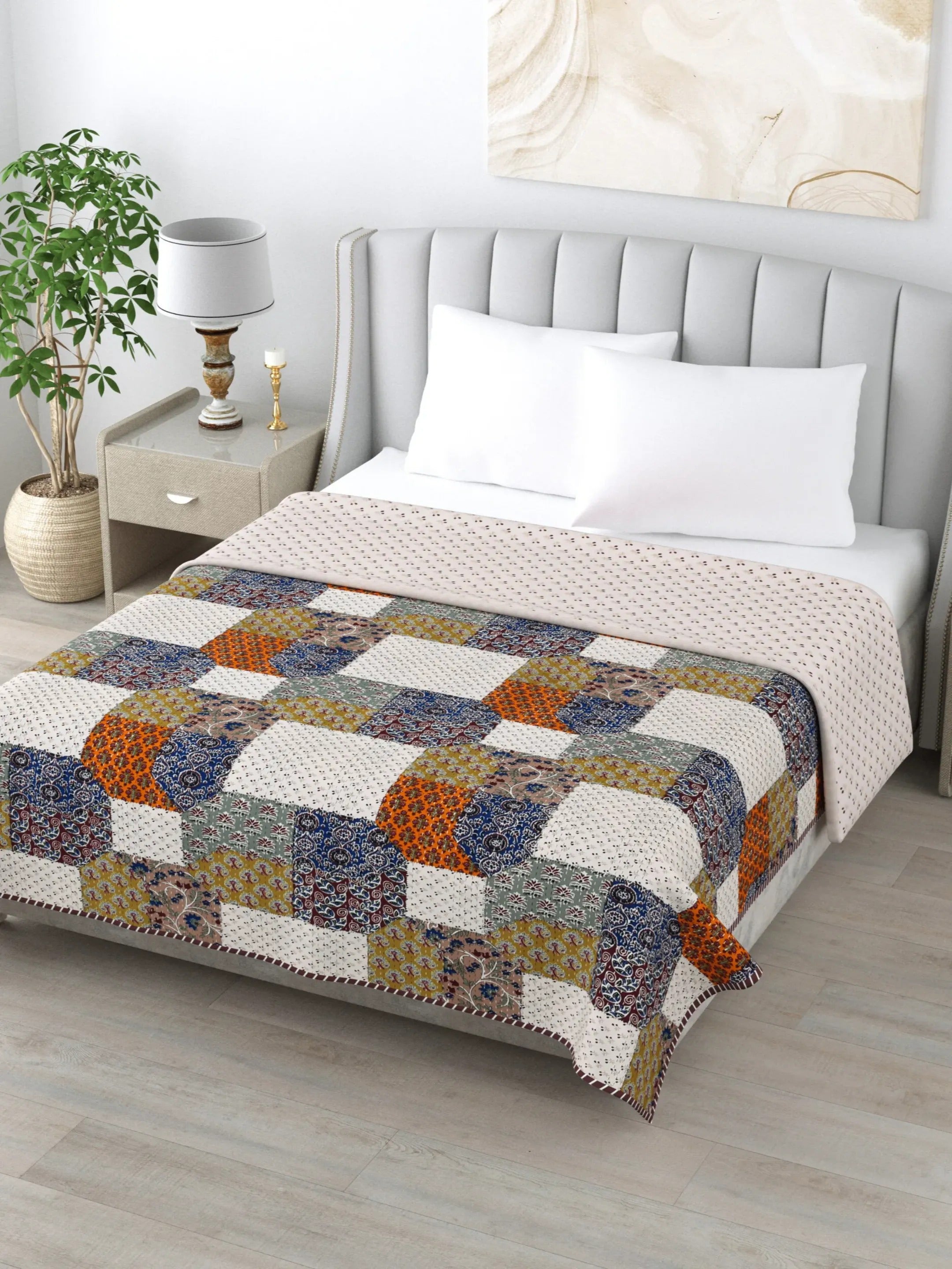 LIVING ROOTS Super Soft Malmal (Muslin) Cotton Double Bed Dohar 86 x 96 inches (7*8 Feet), All Season Reversible AC Comforter Hand Block Print | Rich Fast Colour with No Colour Bleeding | Soft, Breathable & Skin Friendly (21-031-B)