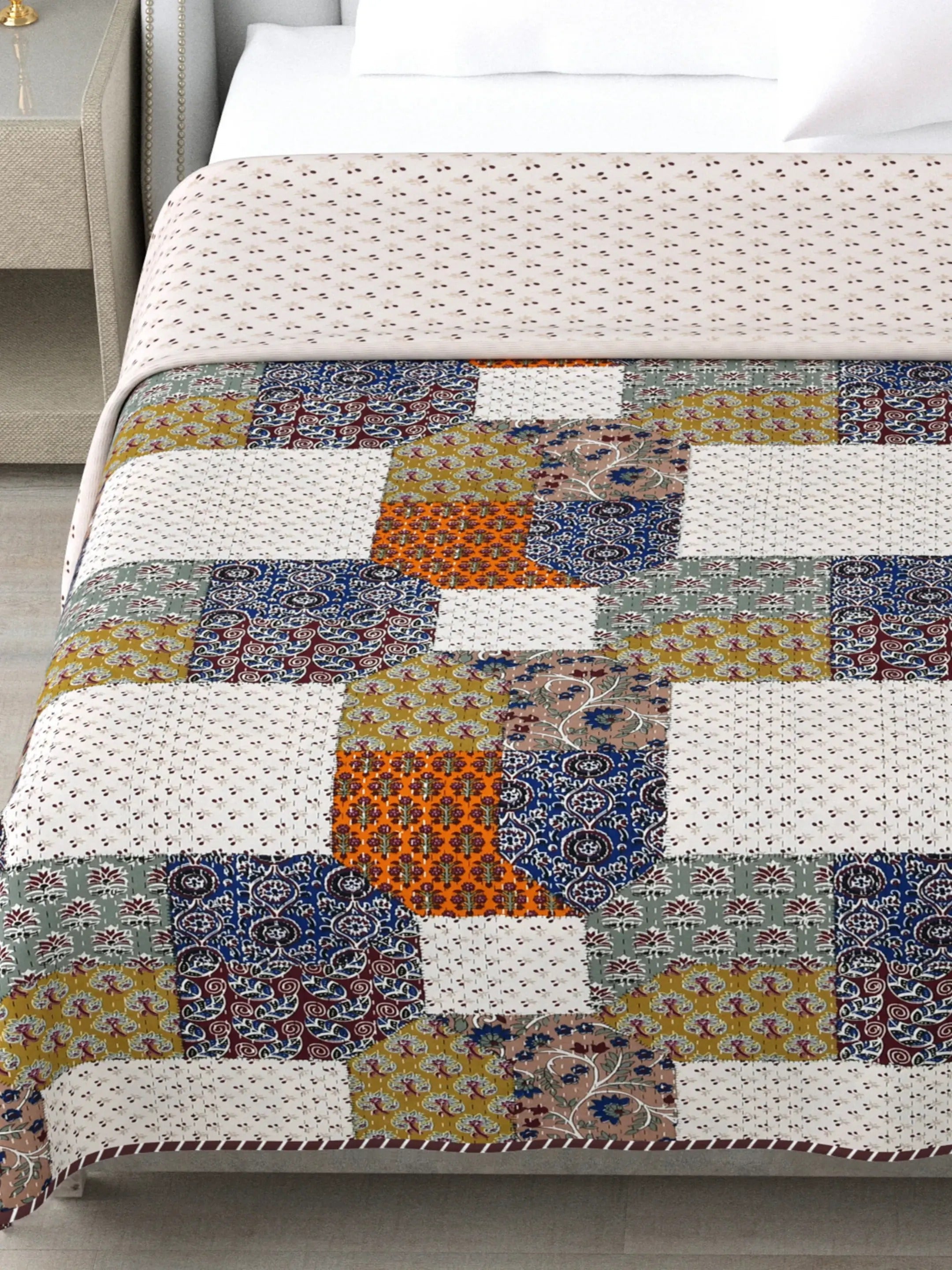 LIVING ROOTS Super Soft Malmal (Muslin) Cotton Double Bed Dohar 86 x 96 inches (7*8 Feet), All Season Reversible AC Comforter Hand Block Print | Rich Fast Colour with No Colour Bleeding | Soft, Breathable & Skin Friendly (21-031-B)