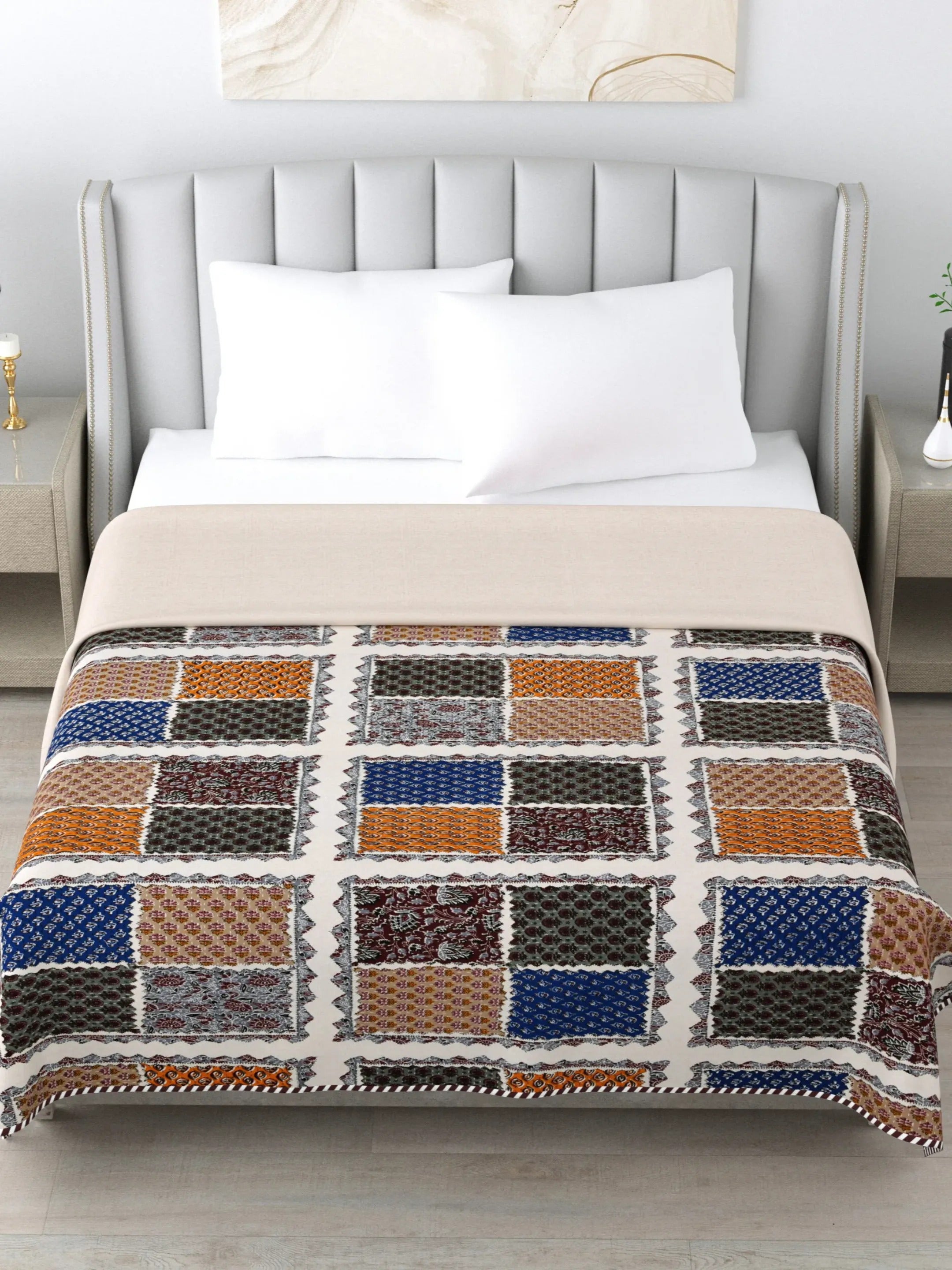 LIVING ROOTS Super Soft Malmal (Muslin) Cotton Double Bed Dohar 86 x 96 inches (7*8 Feet), All Season Reversible AC Comforter Hand Block Print | Rich Fast Colour with No Colour Bleeding | Soft, Breathable & Skin Friendly (21-032-C)