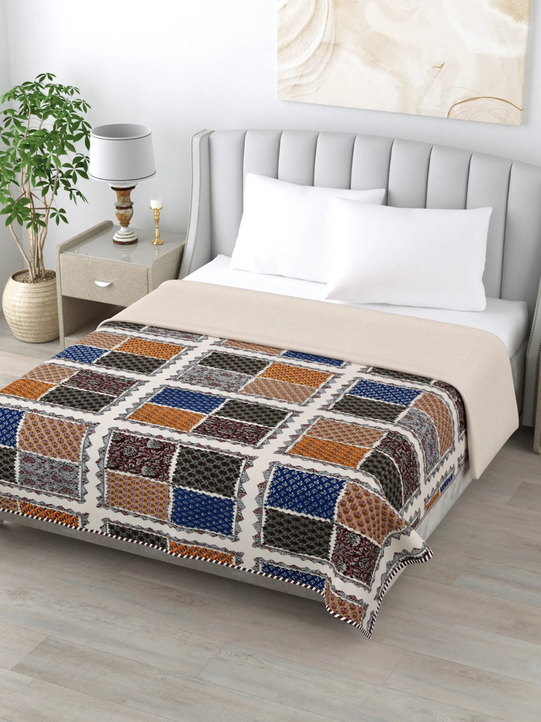 LIVING ROOTS Super Soft Malmal (Muslin) Cotton Double Bed Dohar 86 x 96 inches (7*8 Feet), All Season Reversible AC Comforter Hand Block Print | Rich Fast Colour with No Colour Bleeding | Soft, Breathable & Skin Friendly (21-032-C)