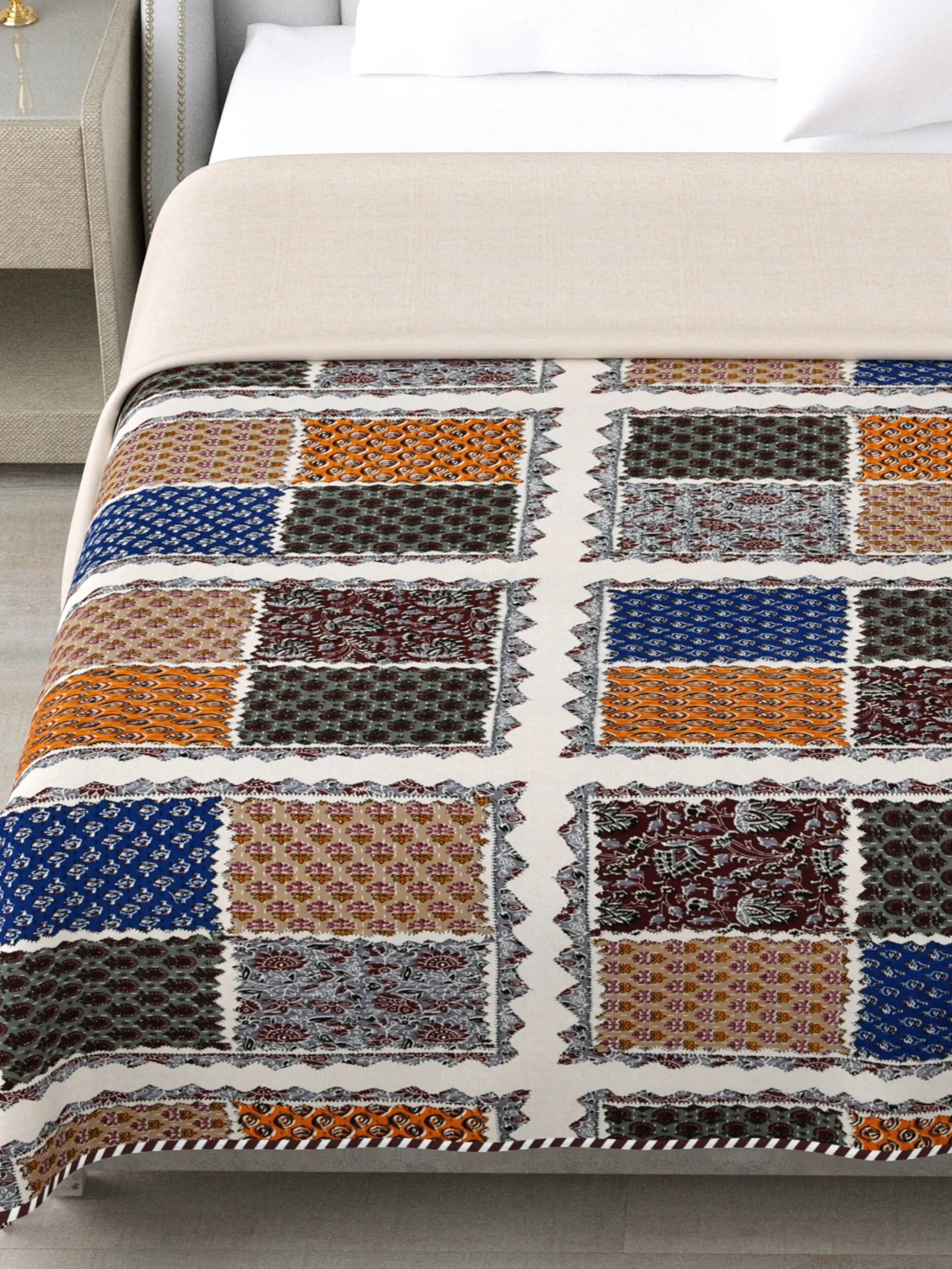 LIVING ROOTS Super Soft Malmal (Muslin) Cotton Double Bed Dohar 86 x 96 inches (7*8 Feet), All Season Reversible AC Comforter Hand Block Print | Rich Fast Colour with No Colour Bleeding | Soft, Breathable & Skin Friendly (21-032-C)