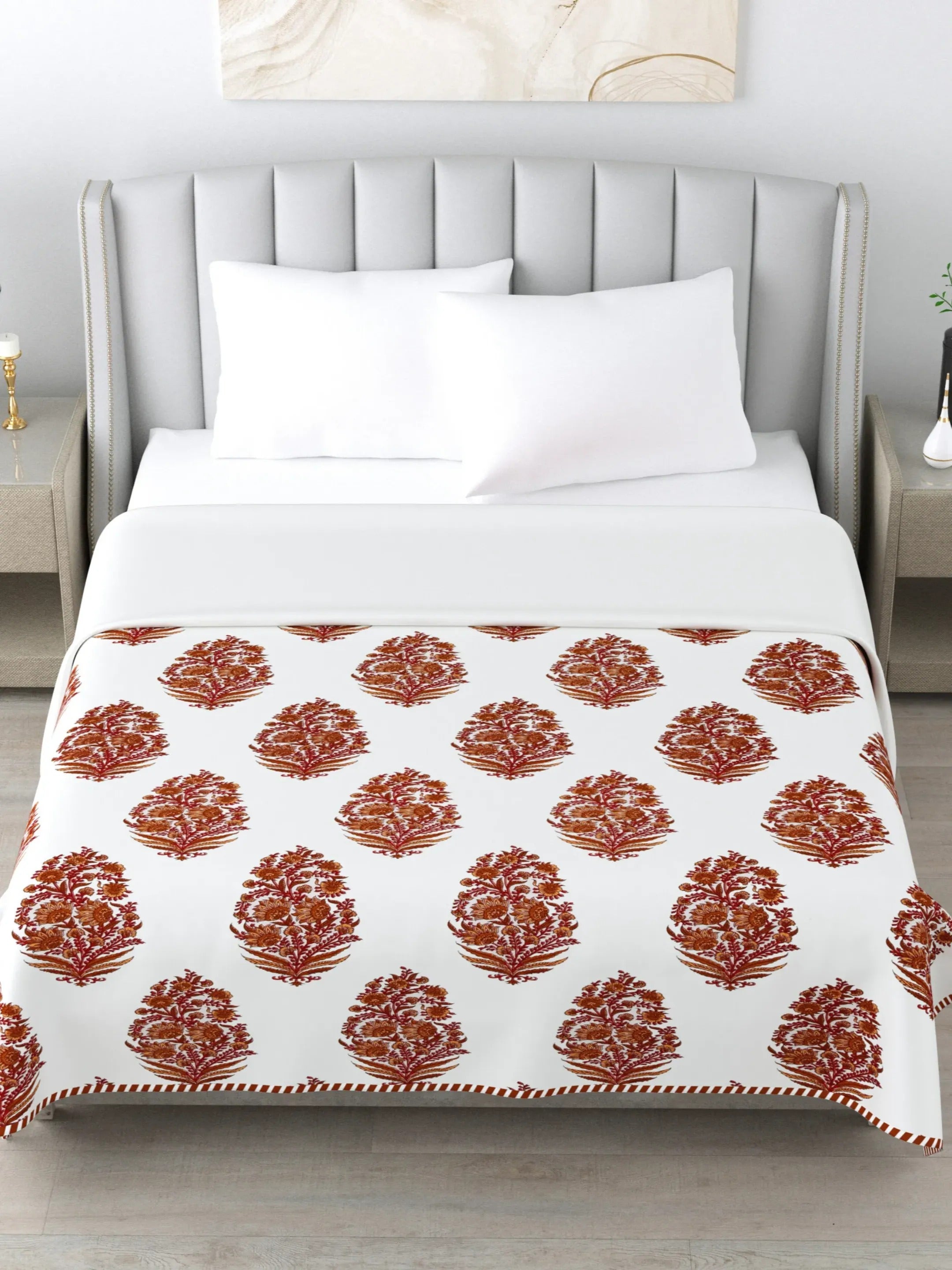 LIVING ROOTS Super Soft Malmal (Muslin) Cotton Double Bed Dohar 86 x 96 inches (7*8 Feet), All Season Reversible AC Comforter Hand Block Print | Rich Fast Colour with No Colour Bleeding | Soft, Breathable & Skin Friendly (21-033-B)