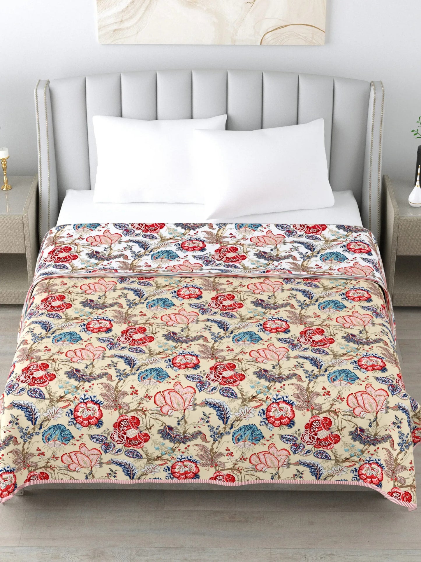 Super Soft Malmal (Muslin) Cotton Double Queen Size Dohar, All Season Reversible AC Comforter Hand Block Print - 86 x 96 inches (7.1*8 Feet) (21-038-A)