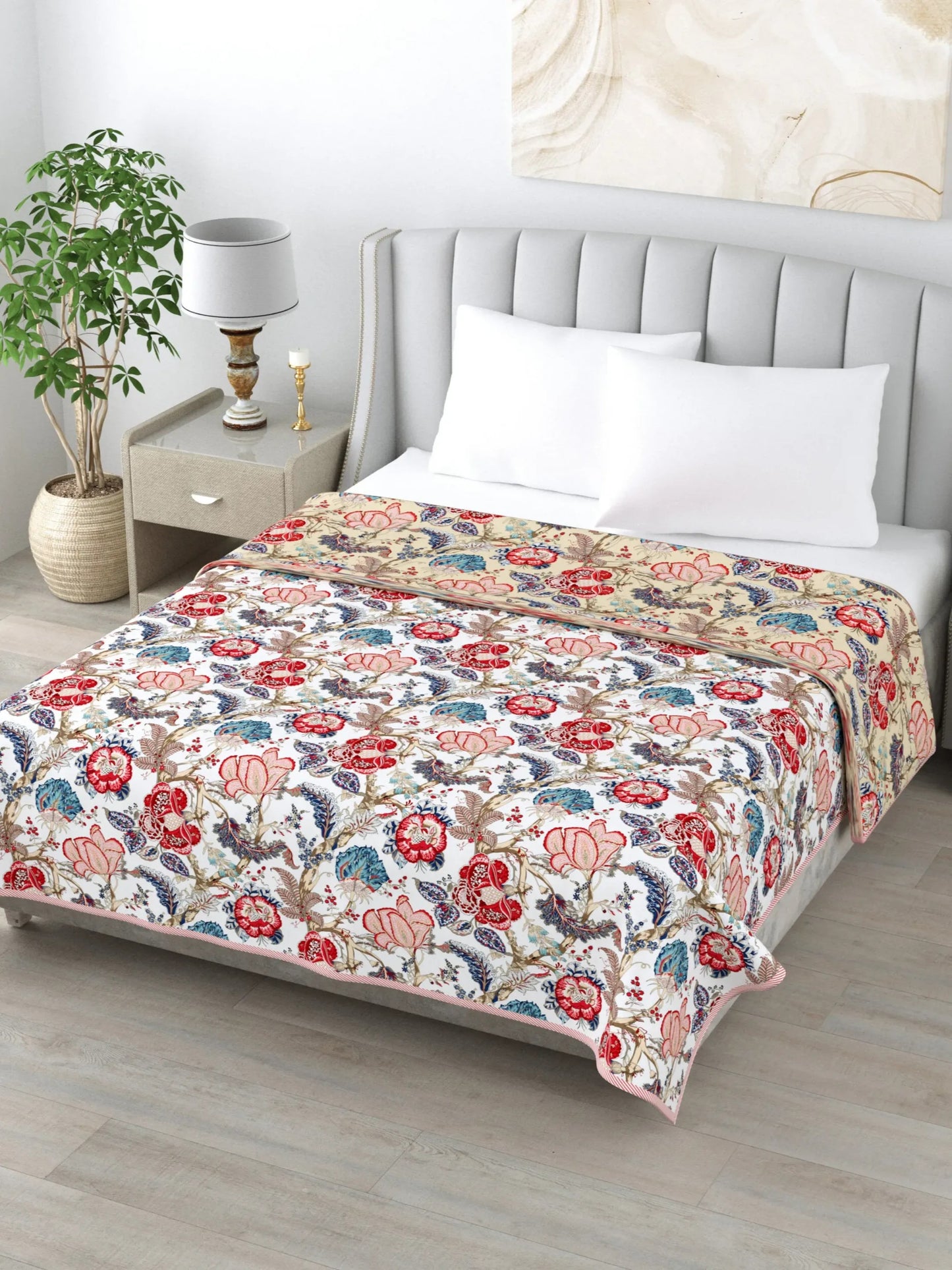 Super Soft Malmal (Muslin) Cotton Double Queen Size Dohar, All Season Reversible AC Comforter Hand Block Print - 86 x 96 inches (7.1*8 Feet) (21-038-A)