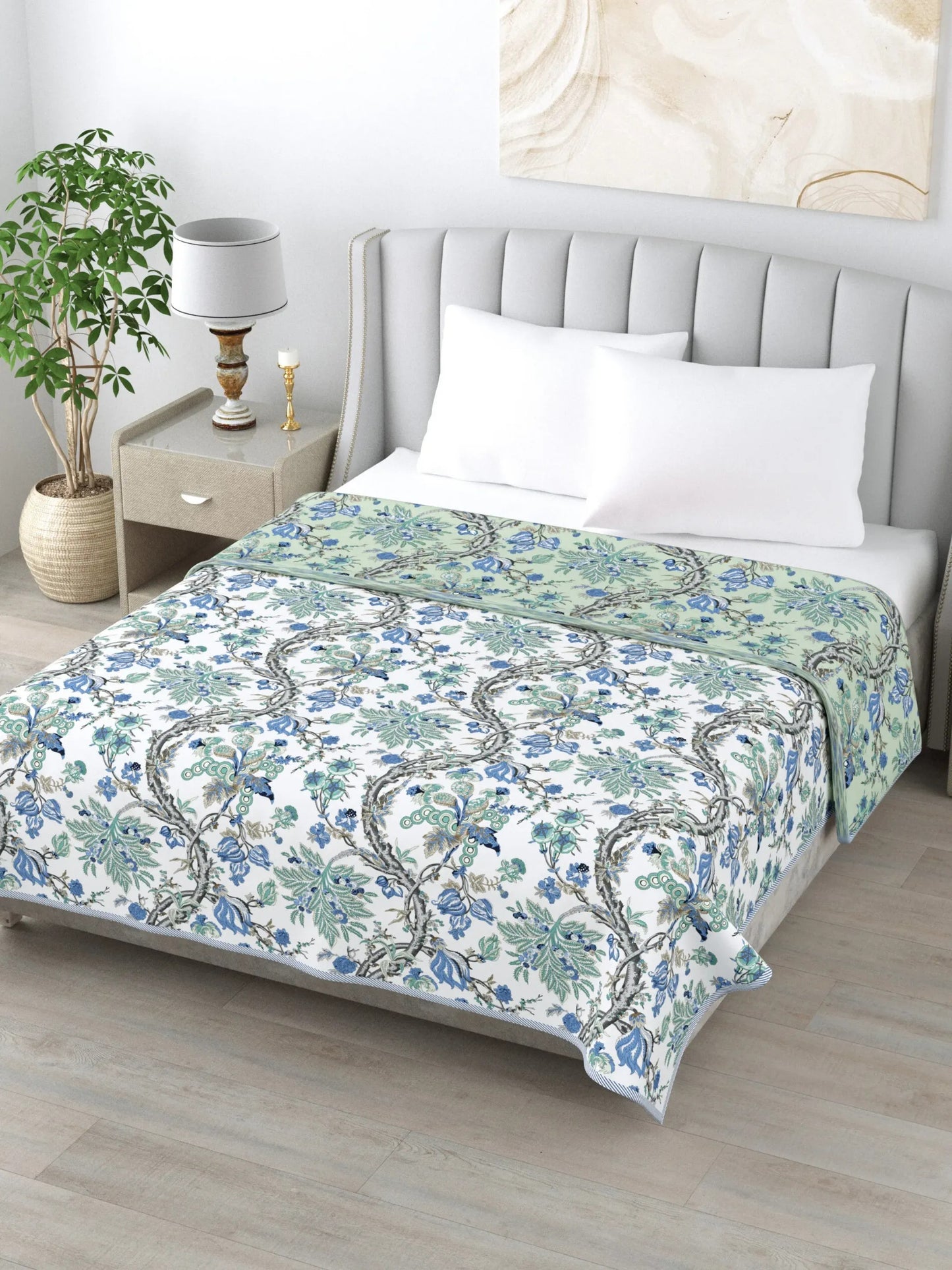 Super Soft Malmal (Muslin) Cotton Double Queen Size Dohar, All Season Reversible AC Comforter Hand Block Print - 86 x 96 inches (7.1*8 Feet) (21-039-C)