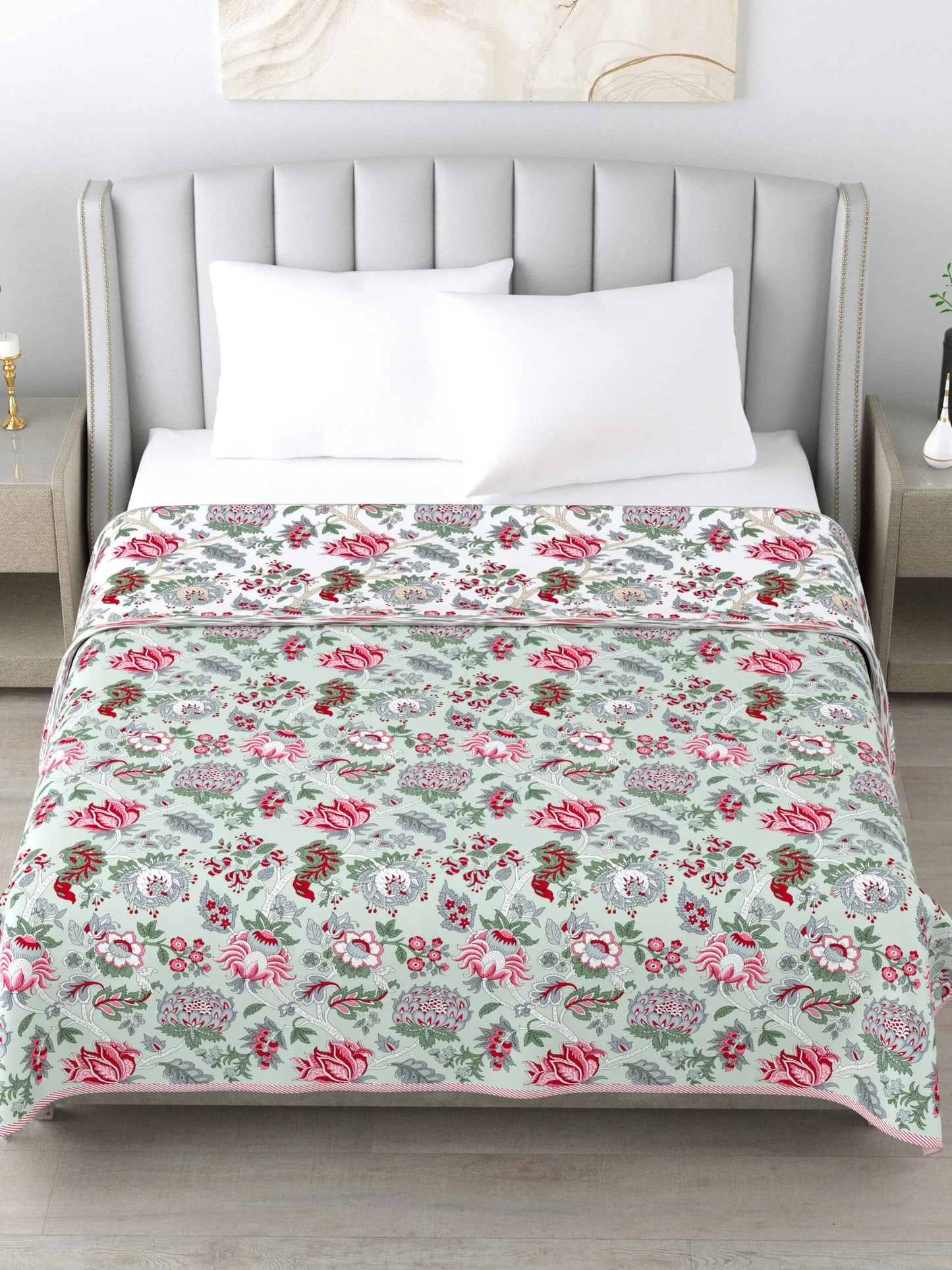 Super Soft Malmal (Muslin) Cotton Double Queen Size Dohar, All Season Reversible AC Comforter Hand Block Print - 86 x 96 inches (7.1*8 Feet) (21-040-A)