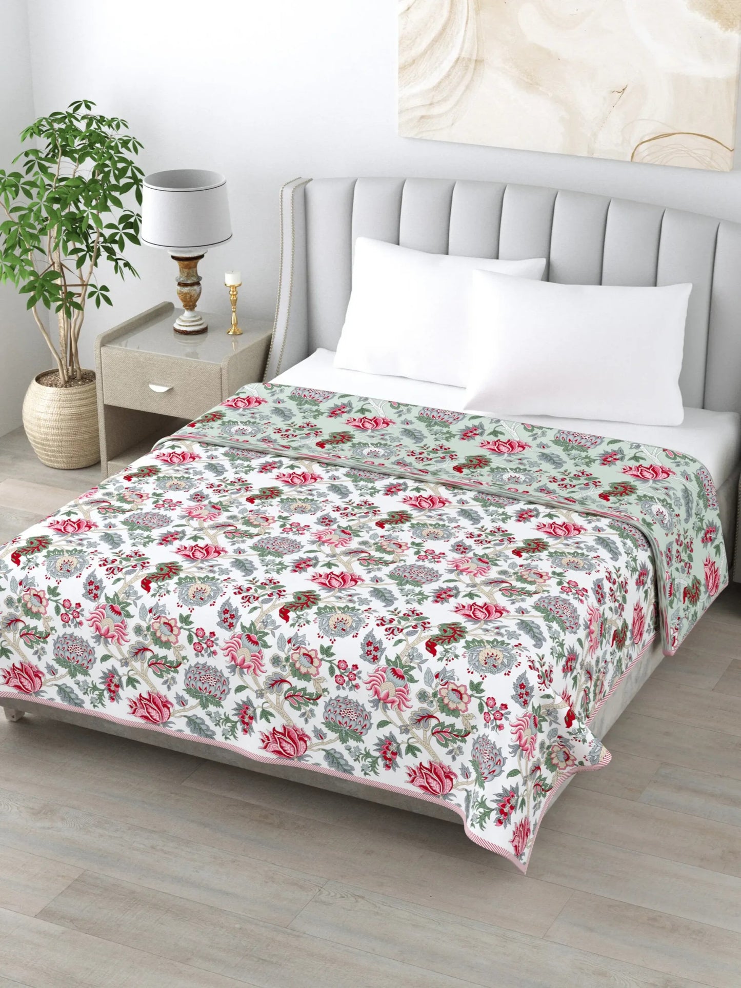 Super Soft Malmal (Muslin) Cotton Double Queen Size Dohar, All Season Reversible AC Comforter Hand Block Print - 86 x 96 inches (7.1*8 Feet) (21-040-A)