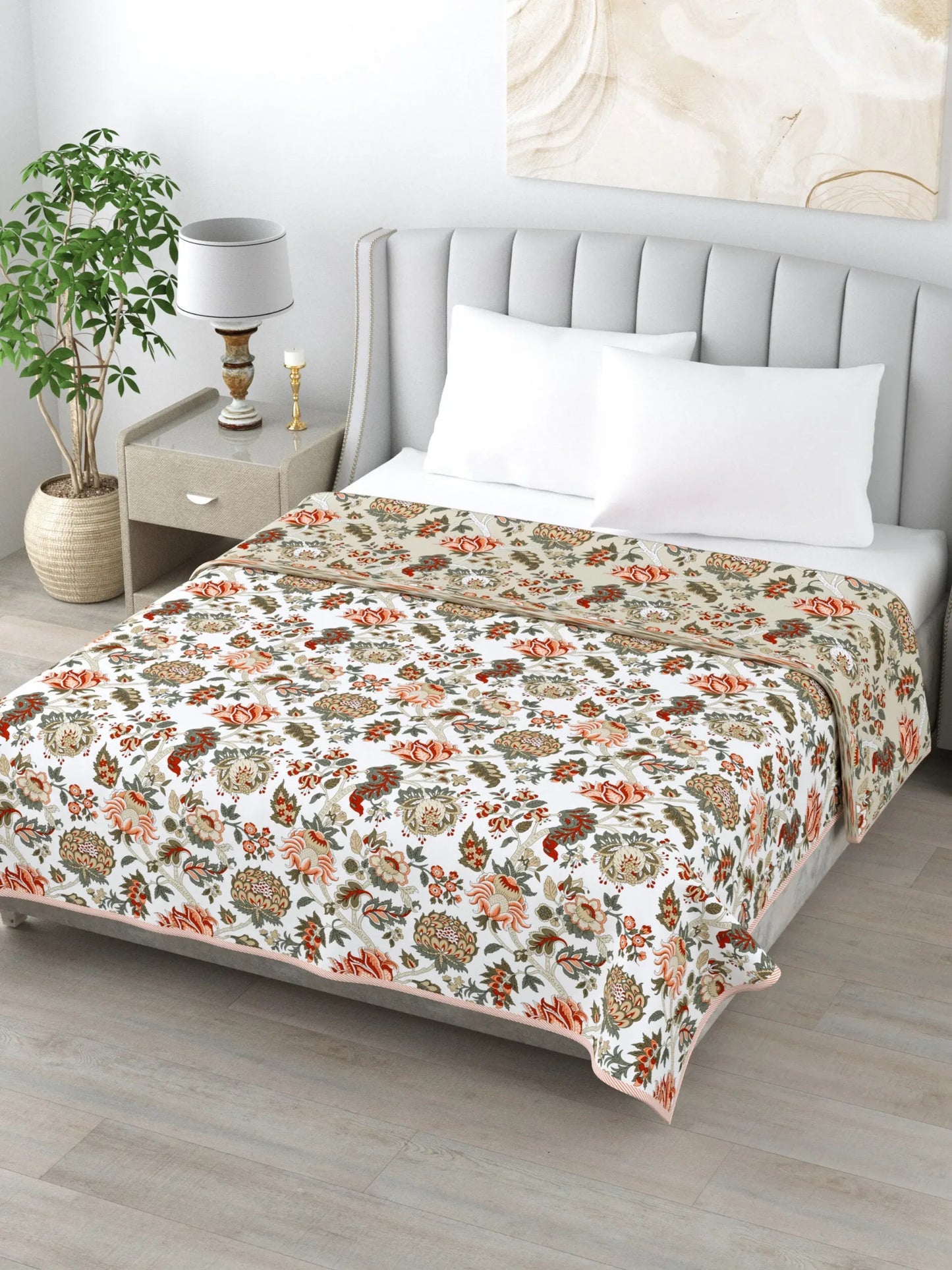 Super Soft Malmal (Muslin) Cotton Double Queen Size Dohar, All Season Reversible AC Comforter Hand Block Print - 86 x 96 inches (7.1*8 Feet) (21-040-C)