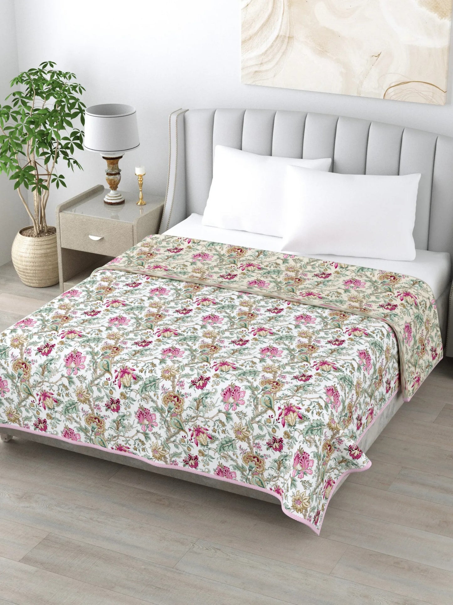 Super Soft Malmal (Muslin) Cotton Double Queen Size Dohar, All Season Reversible AC Comforter Hand Block Print - 86 x 96 inches (7.1*8 Feet) (21-042-A)