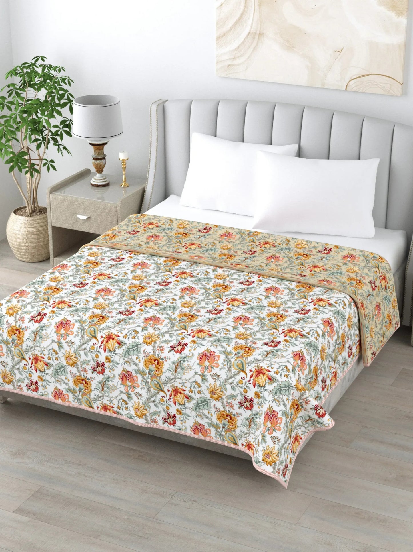 Super Soft Malmal (Muslin) Cotton Double Queen Size Dohar, All Season Reversible AC Comforter Hand Block Print - 86 x 96 inches (7.1*8 Feet) (21-042-C)