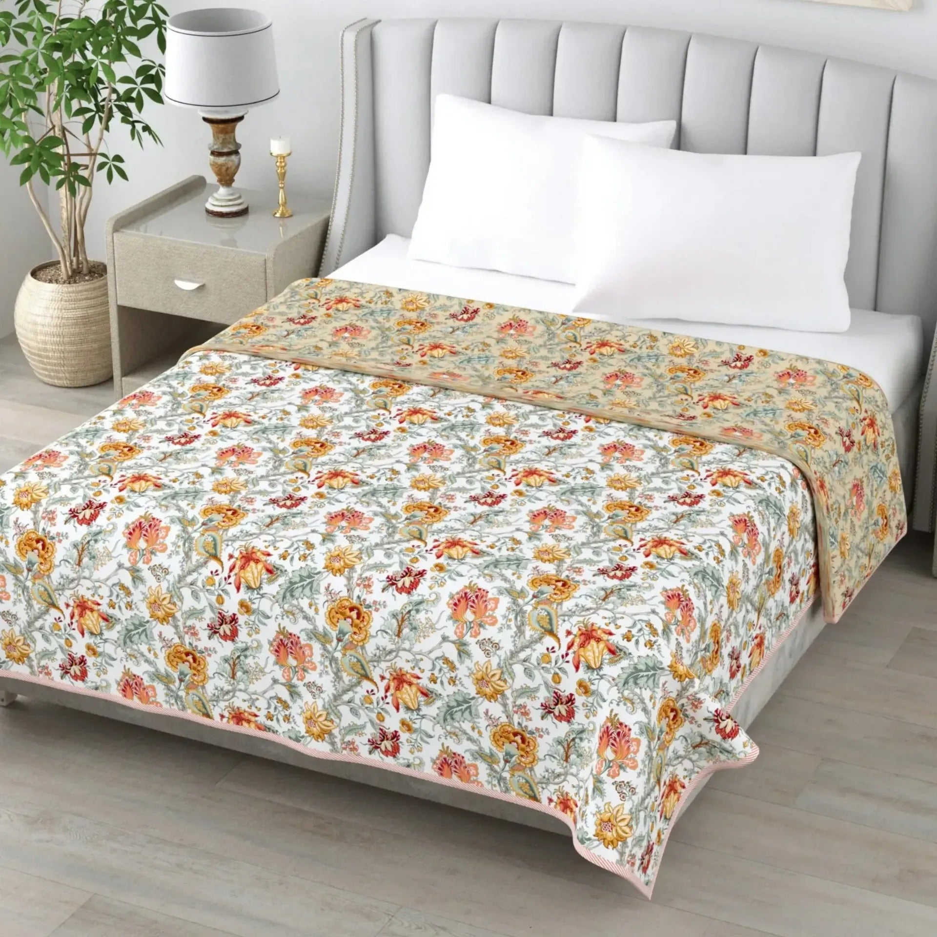 Super Soft Malmal (Muslin) Cotton Double Queen Size Dohar, All Season Reversible AC Comforter Hand Block Print - 86 x 96 inches (7.1*8 Feet) (21-042-C)