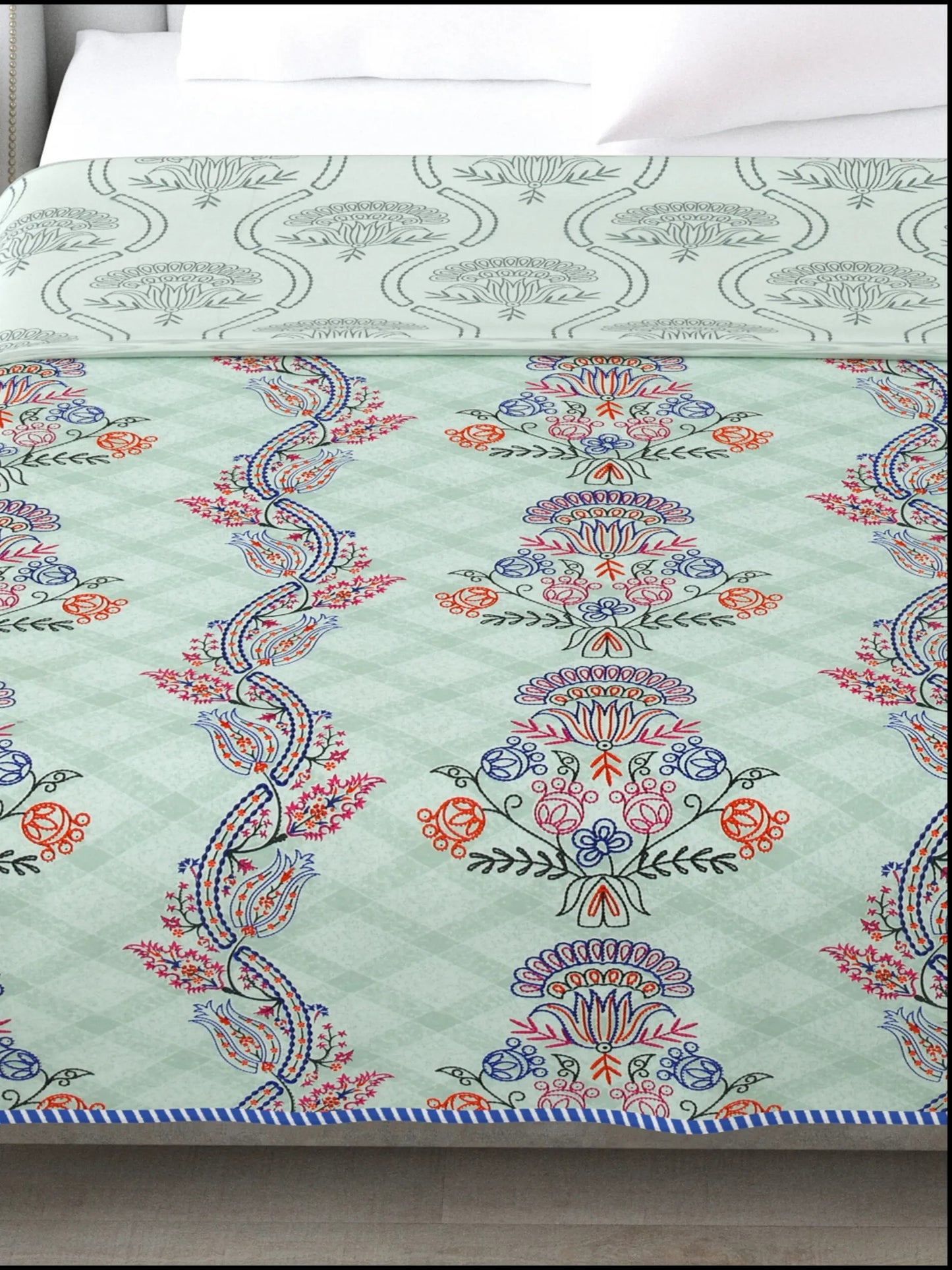 1 Double Bed Dohar Super Soft Malmal (Muslin) Pure Cotton , All Season Reversible AC Comforter Hand Block Print - 86 x 96 inches (7.1*8 Feet) (043-A)