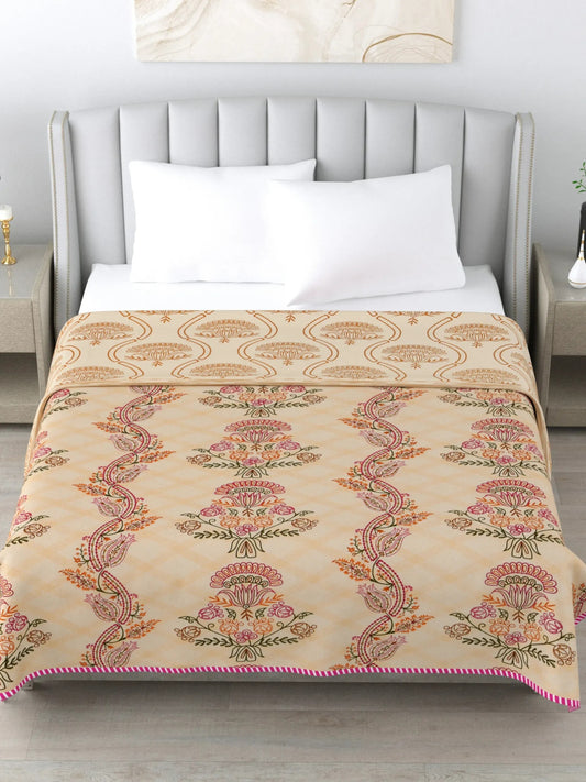 1 Double Bed Dohar Super Soft Malmal (Muslin) Pure Cotton , All Season Reversible AC Comforter Hand Block Print - 86 x 96 inches (7.1*8 Feet) (043-B)