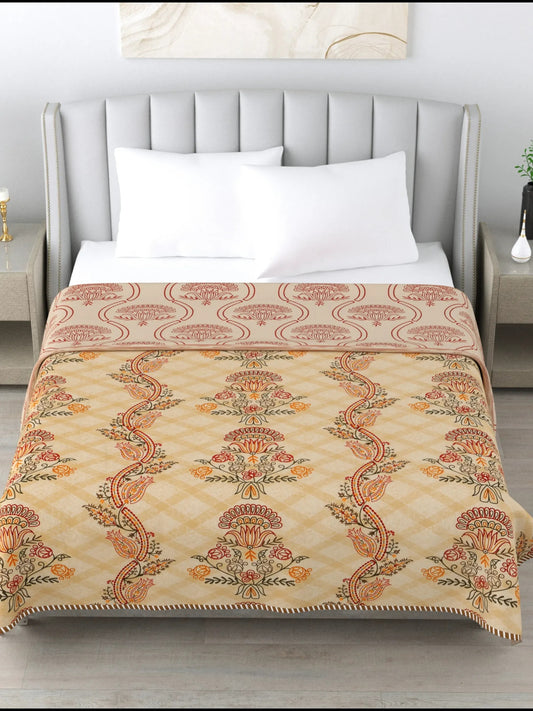 1 Double Bed Dohar Super Soft Malmal (Muslin) Pure Cotton , All Season Reversible AC Comforter Hand Block Print - 86 x 96 inches (7.1*8 Feet) (043-C)