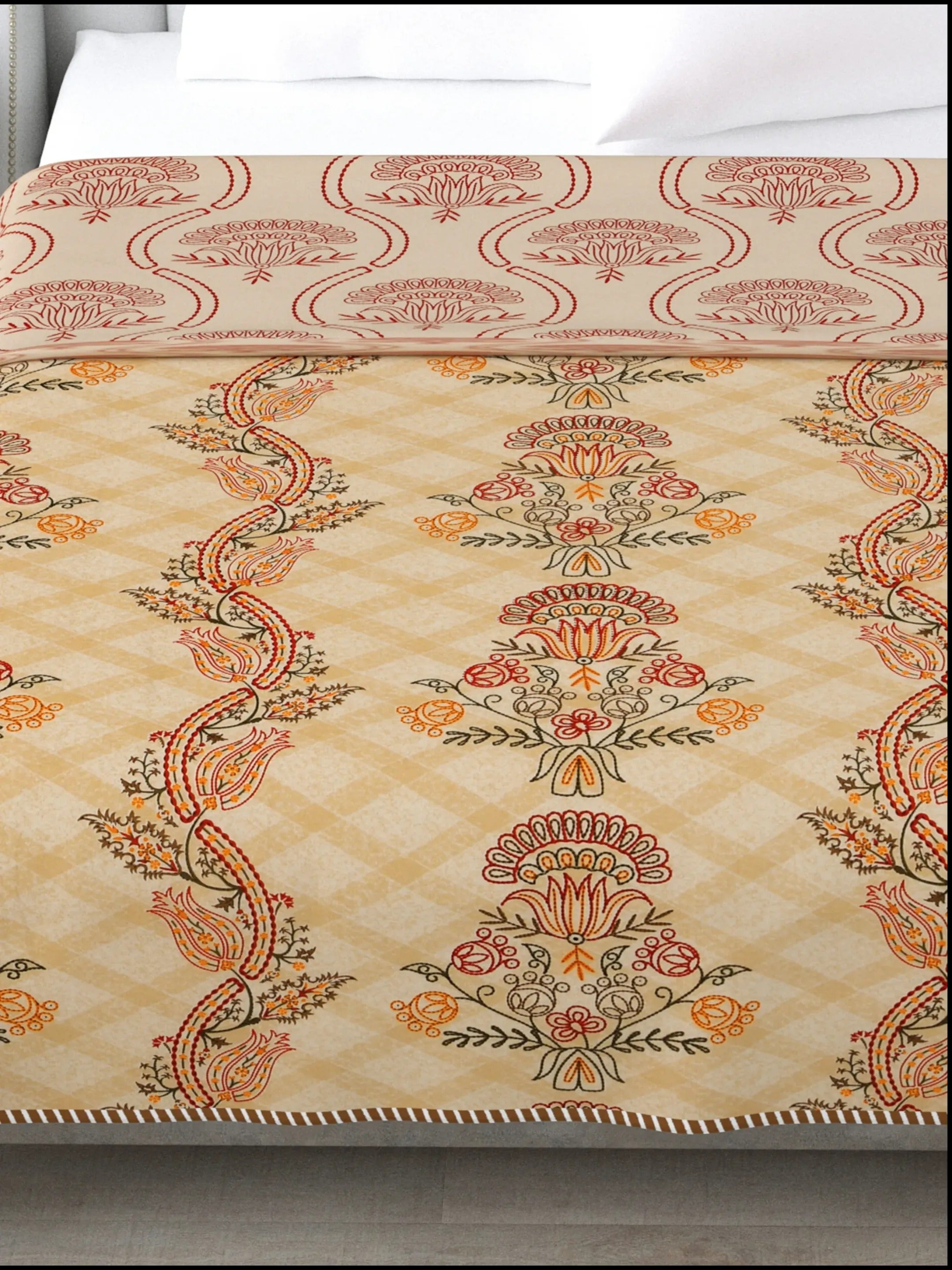 1 Double Bed Dohar Super Soft Malmal (Muslin) Pure Cotton , All Season Reversible AC Comforter Hand Block Print - 86 x 96 inches (7.1*8 Feet) (043-C)