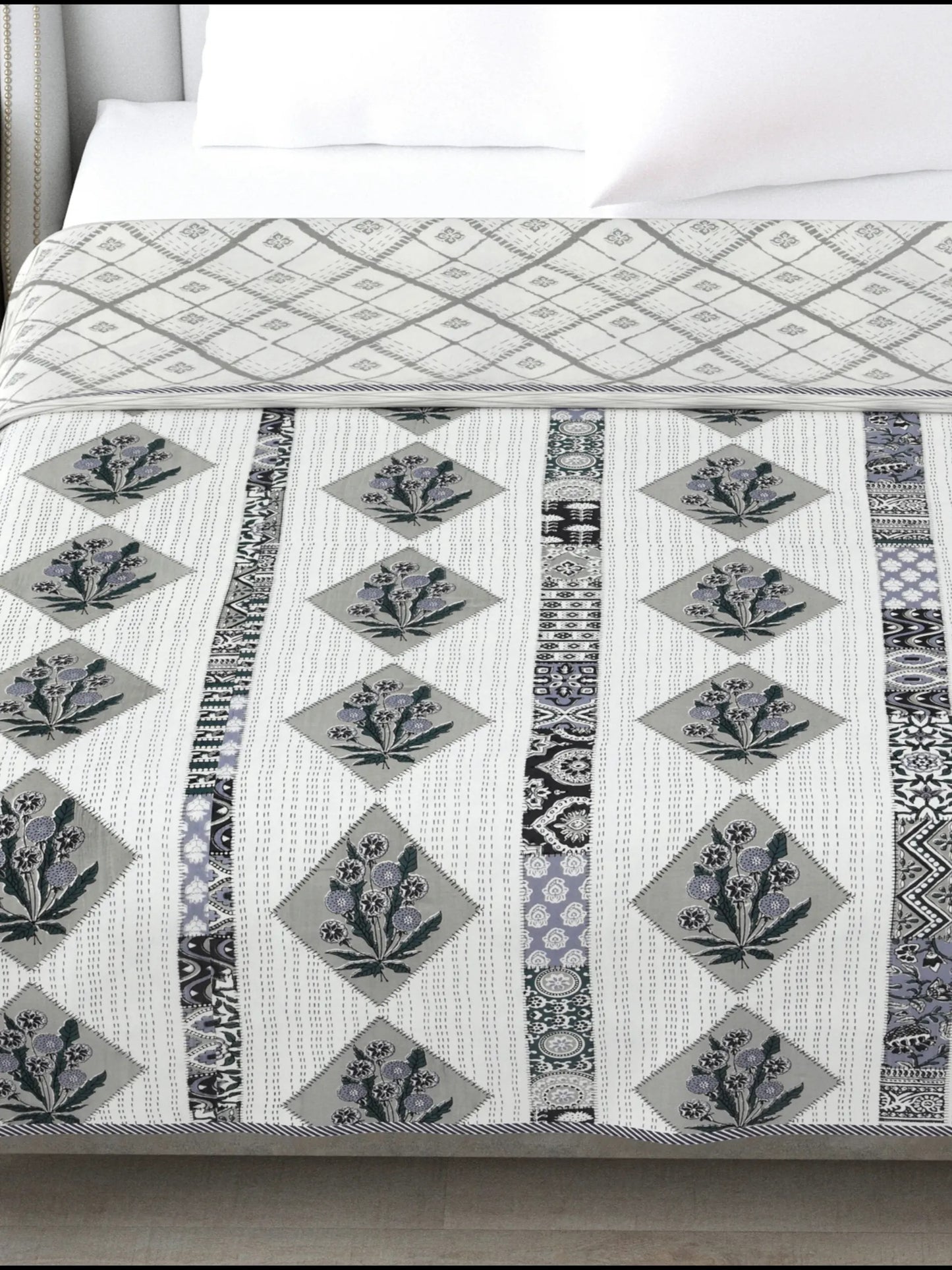 1 Double Bed Dohar Super Soft Malmal (Muslin) Pure Cotton , All Season Reversible AC Comforter Hand Block Print - 86 x 96 inches (7.1*8 Feet) (044-A)