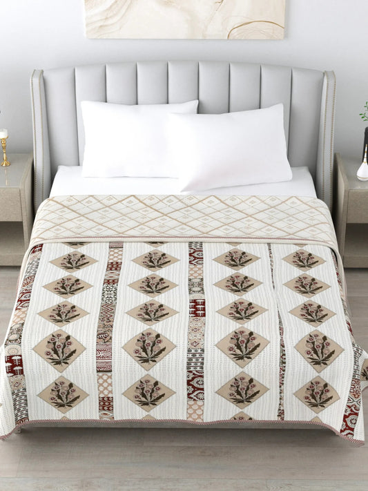 1 Double Bed Dohar Super Soft Malmal (Muslin) Pure Cotton , All Season Reversible AC Comforter Hand Block Print - 86 x 96 inches (7.1*8 Feet) (044-B)