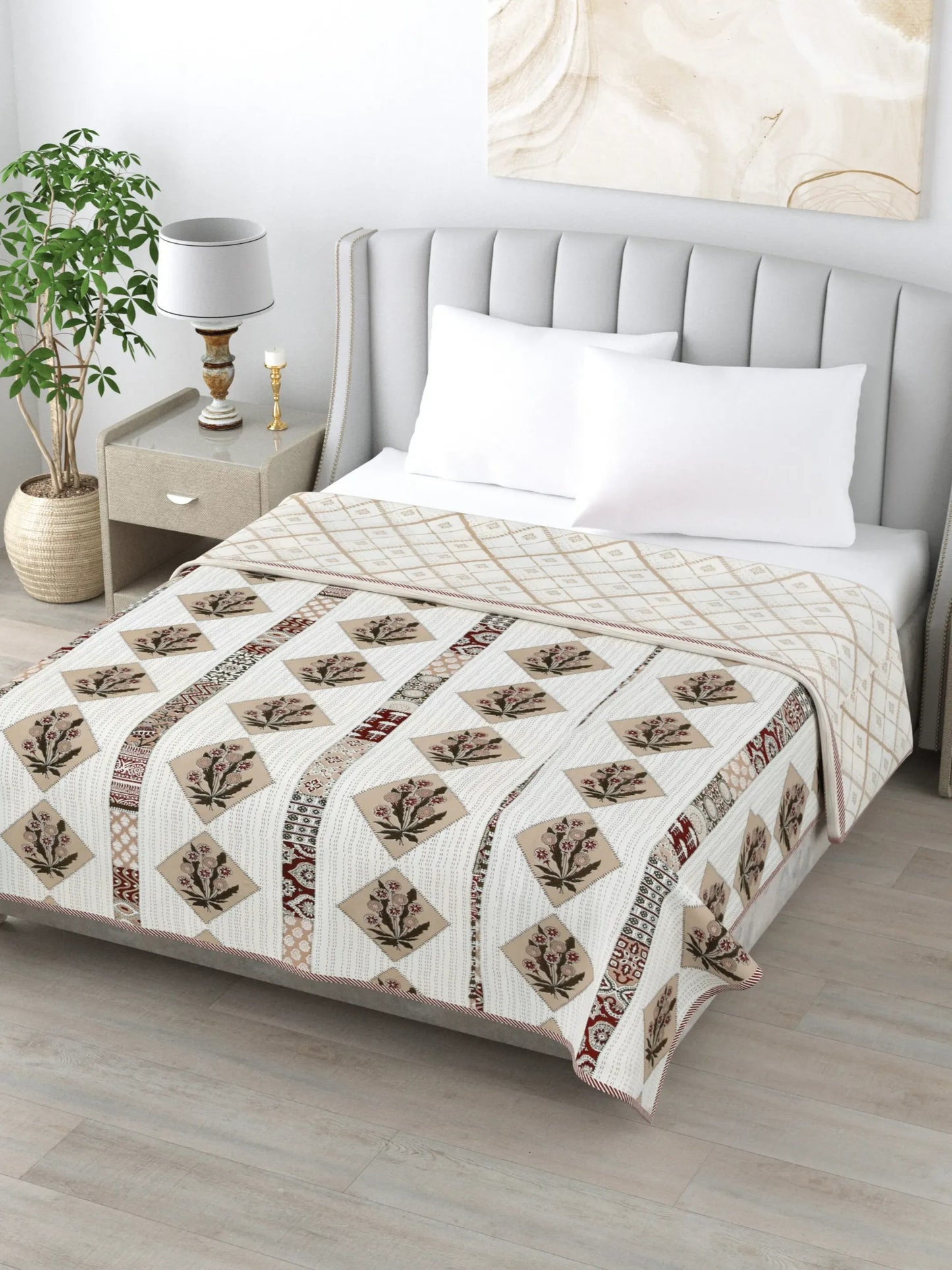 1 Double Bed Dohar Super Soft Malmal (Muslin) Pure Cotton , All Season Reversible AC Comforter Hand Block Print - 86 x 96 inches (7.1*8 Feet) (044-B)