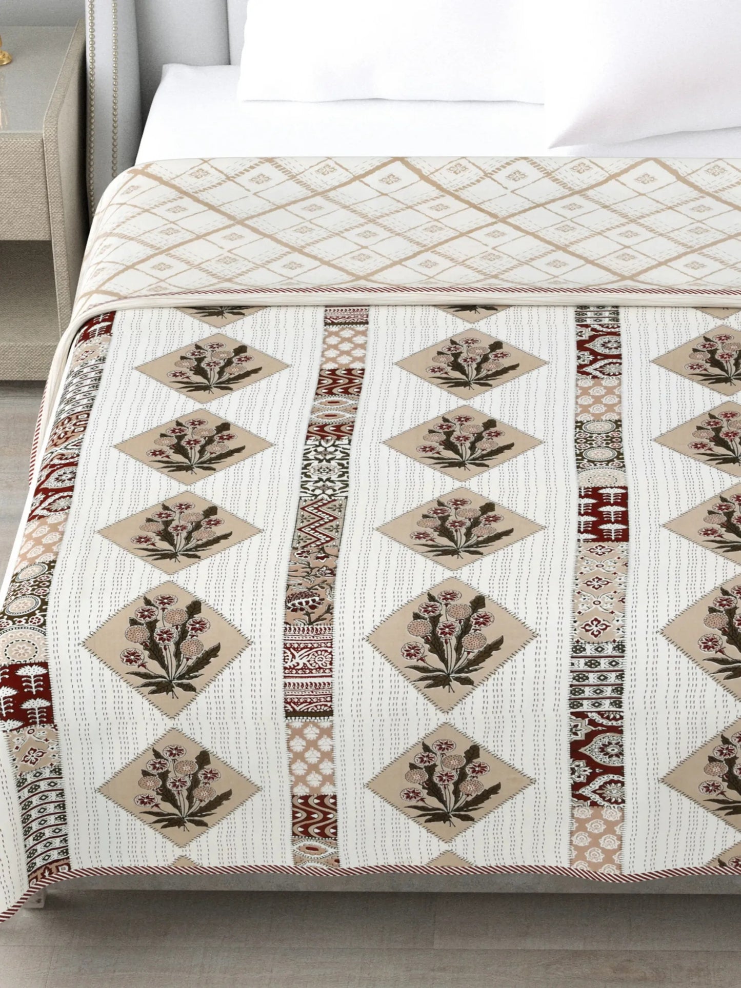 1 Double Bed Dohar Super Soft Malmal (Muslin) Pure Cotton , All Season Reversible AC Comforter Hand Block Print - 86 x 96 inches (7.1*8 Feet) (044-B)