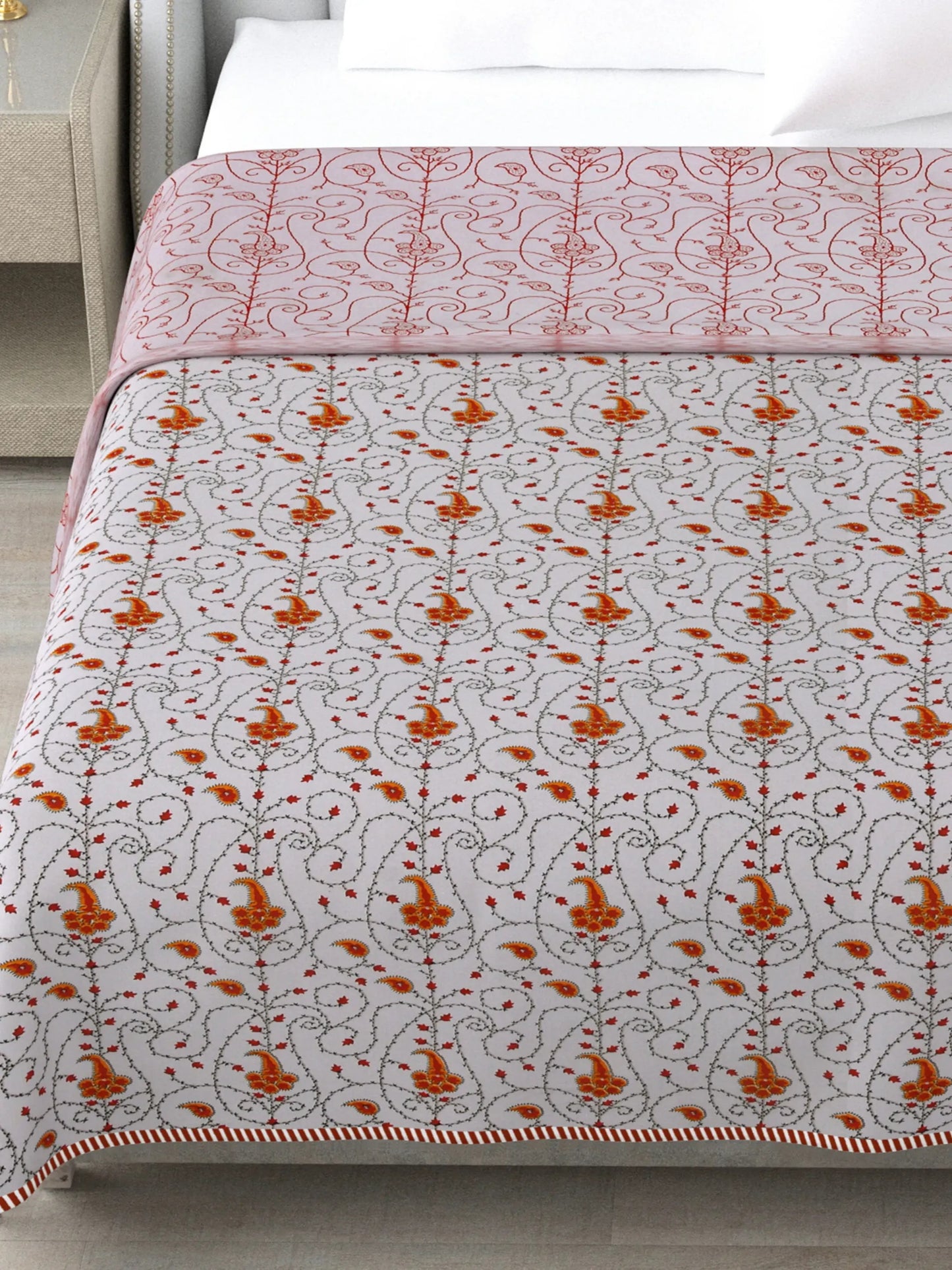 1 Double Bed Dohar Super Soft Malmal (Muslin) Pure Cotton , All Season Reversible AC Comforter Hand Block Print - 86 x 96 inches (7.1*8 Feet) (045-A)