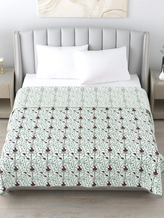 1 Double Bed Dohar Super Soft Malmal (Muslin) Pure Cotton , All Season Reversible AC Comforter Hand Block Print - 86 x 96 inches (7.1*8 Feet) (045-B)