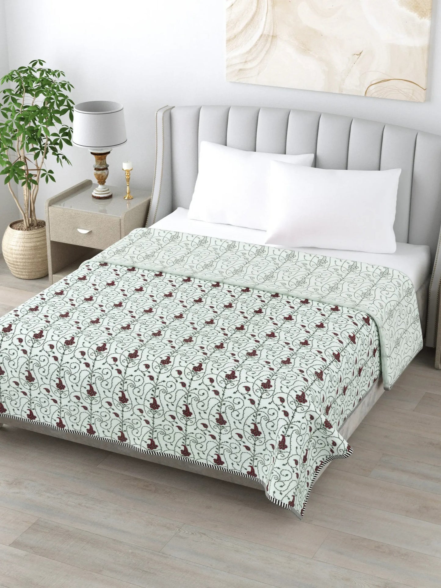 1 Double Bed Dohar Super Soft Malmal (Muslin) Pure Cotton , All Season Reversible AC Comforter Hand Block Print - 86 x 96 inches (7.1*8 Feet) (045-B)