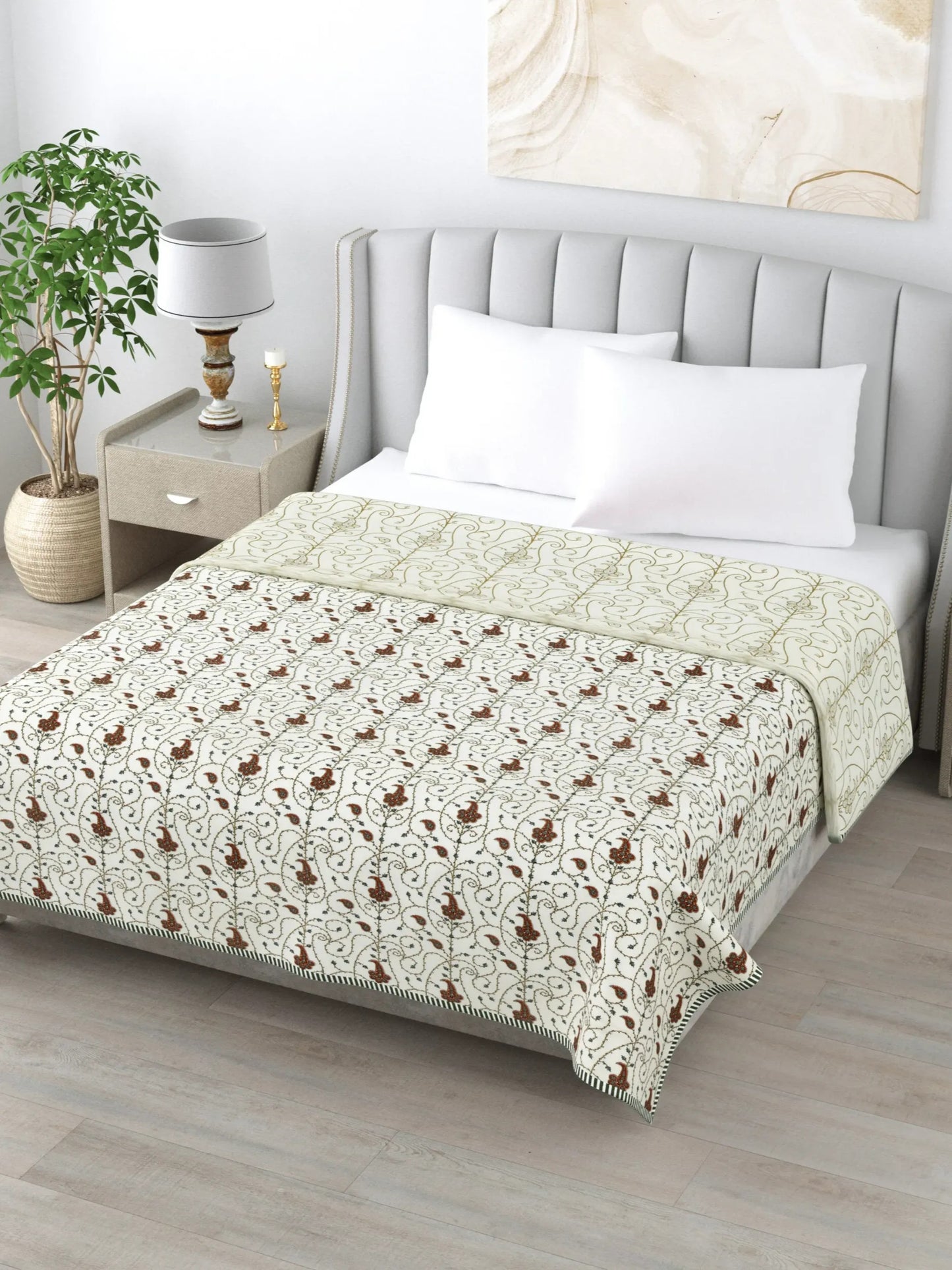 1 Double Bed Dohar Super Soft Malmal (Muslin) Pure Cotton , All Season Reversible AC Comforter Hand Block Print - 86 x 96 inches (7.1*8 Feet) (045-C)