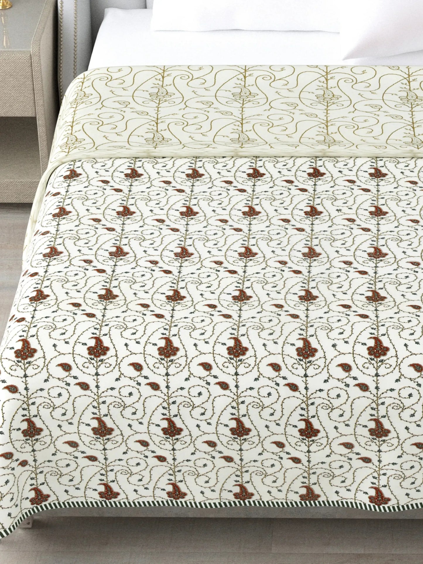 1 Double Bed Dohar Super Soft Malmal (Muslin) Pure Cotton , All Season Reversible AC Comforter Hand Block Print - 86 x 96 inches (7.1*8 Feet) (045-C)