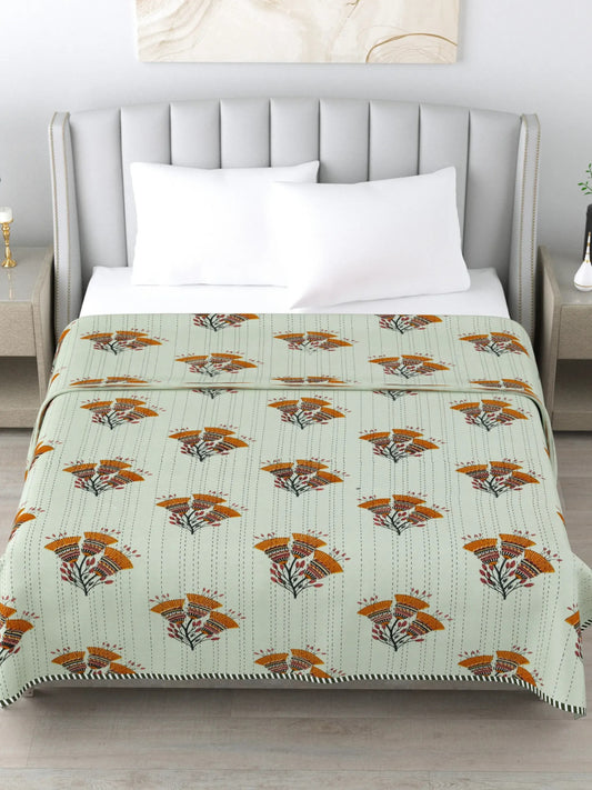 1 Double Bed Dohar Super Soft Malmal (Muslin) Pure Cotton , All Season Reversible AC Comforter Hand Block Print - 86 x 96 inches (7.1*8 Feet) (046-A)