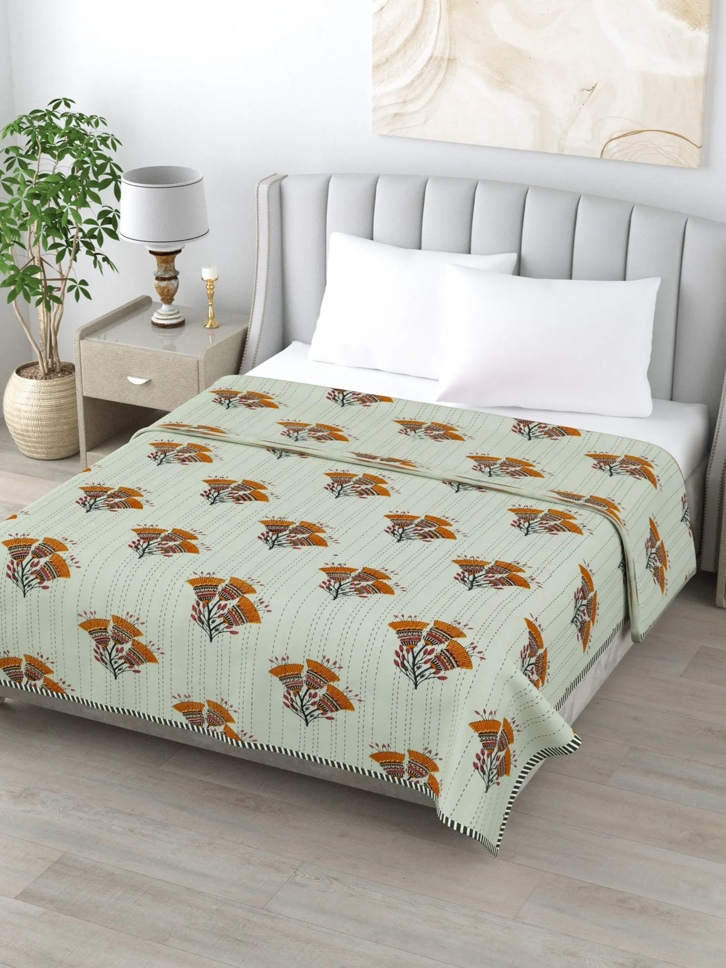 1 Double Bed Dohar Super Soft Malmal (Muslin) Pure Cotton , All Season Reversible AC Comforter Hand Block Print - 86 x 96 inches (7.1*8 Feet) (046-A)