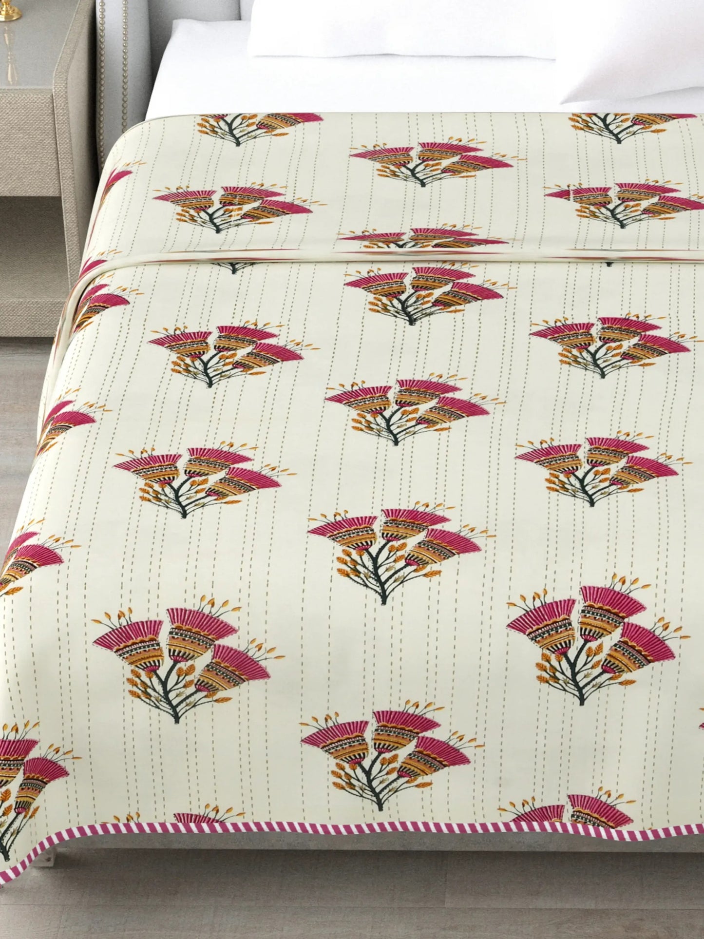 1 Double Bed Dohar Super Soft Malmal (Muslin) Pure Cotton , All Season Reversible AC Comforter Hand Block Print - 86 x 96 inches (7.1*8 Feet) (046-B)