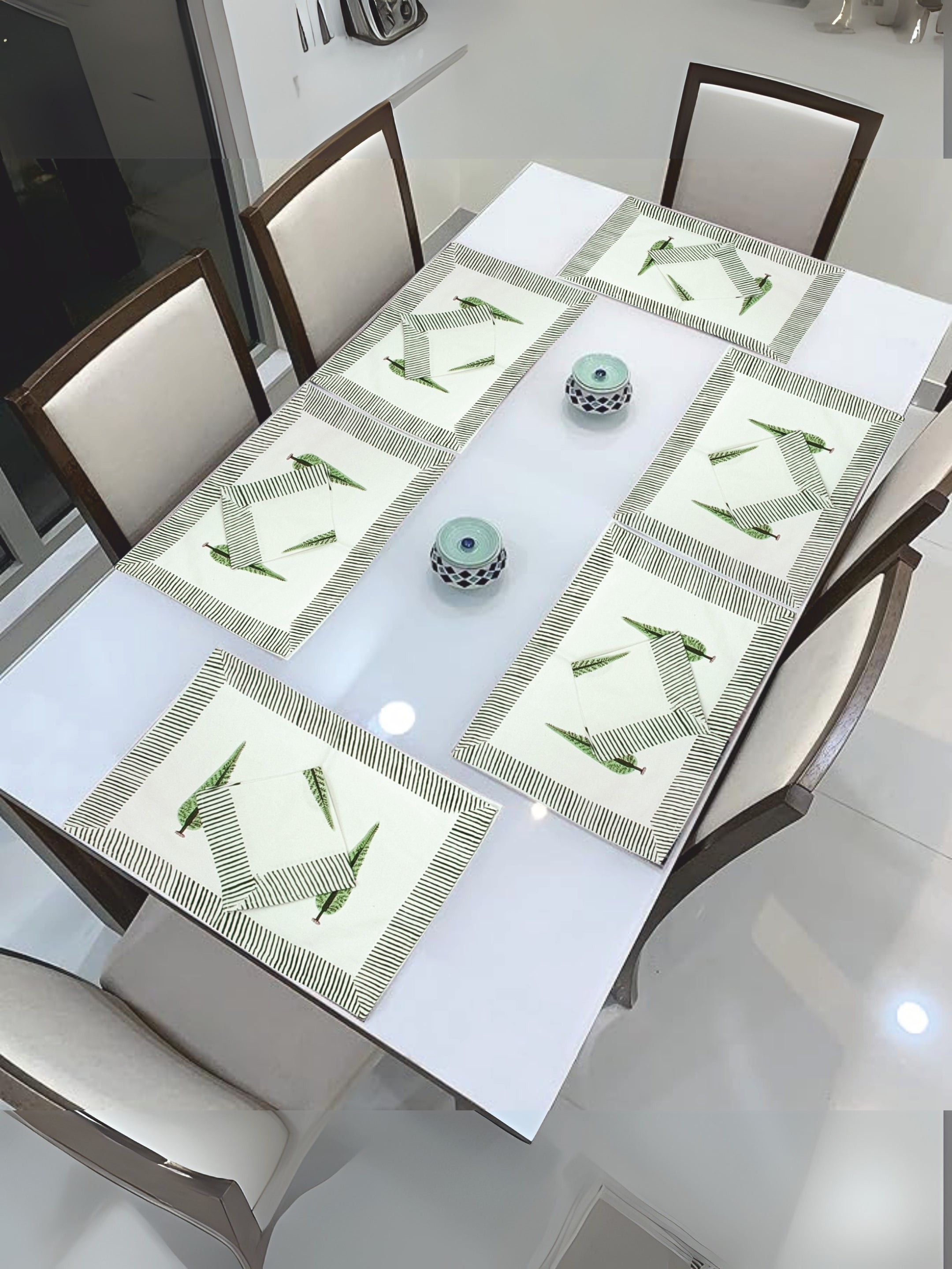 Living Roots Canvas Cotton 6 Piece Table Mat & 6 Piece Table Napkins White & Pink,Table Place Napkins, Elegant Dining Decor (012)