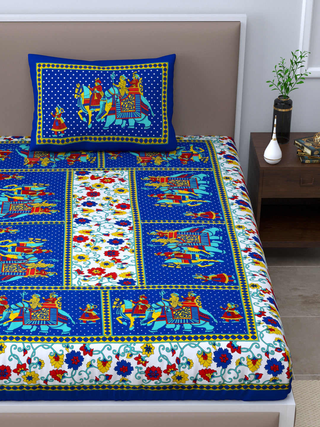 LIVING ROOTS Single Bed Bedsheet   Pure Cotton Fabric Size  60*90 Sanganeri Print Blue Colour (30-012-A)