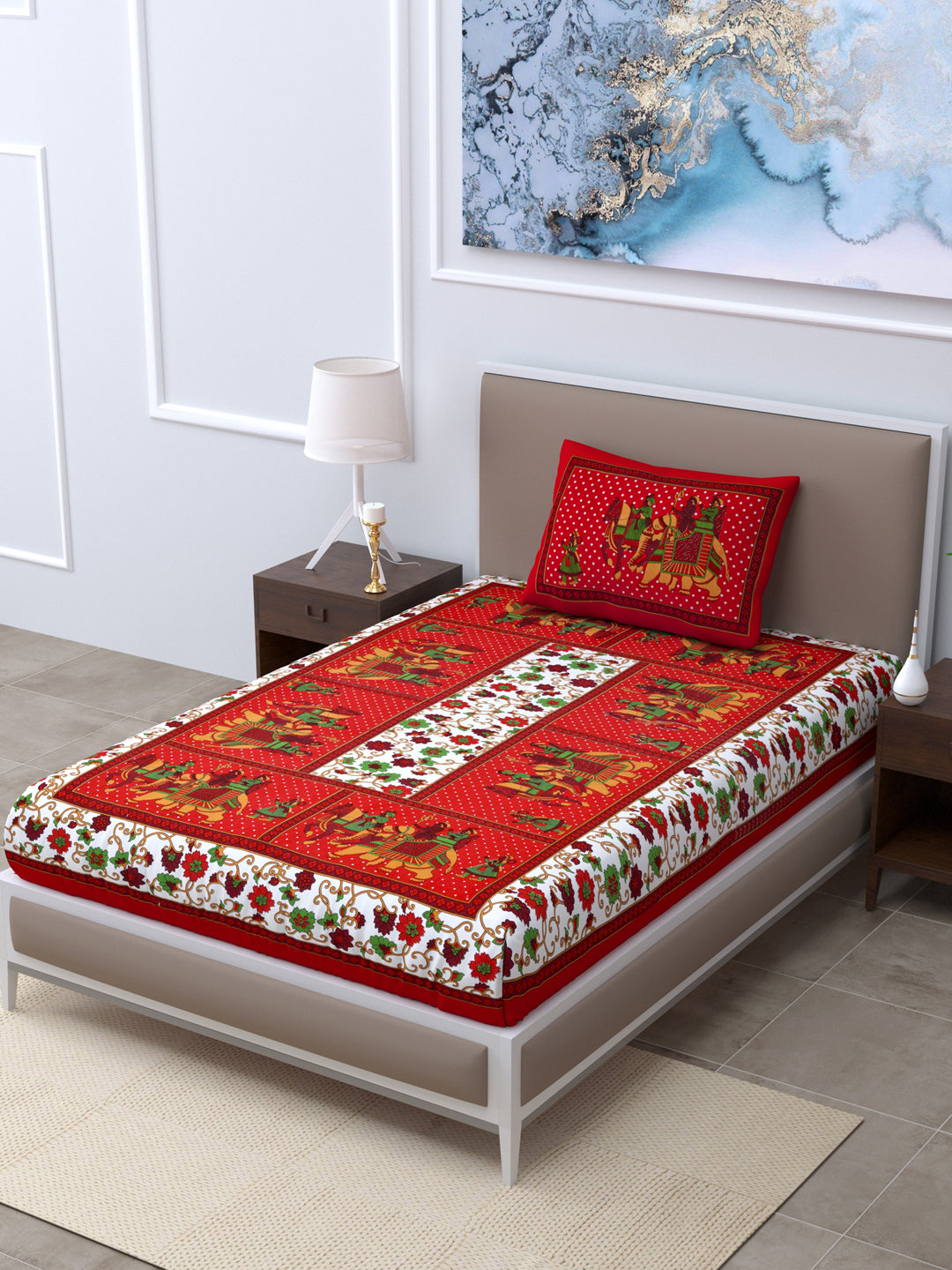 LIVING ROOTS Single Bed Bedsheet Pure Cotton Fabric Size  60*90 Sanganeri Print Red Colour (30-012-C)