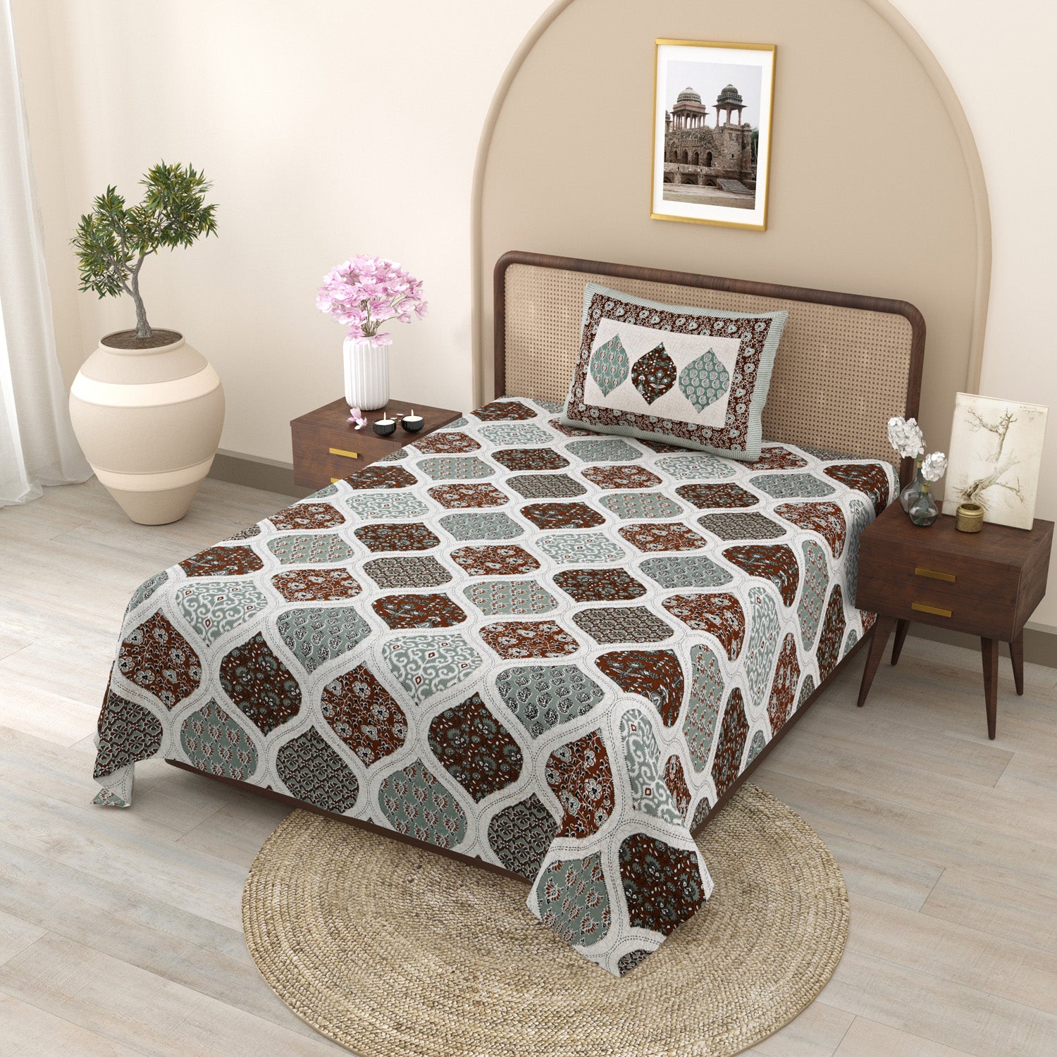1 Single Size Bedsheet 56*86 inches (4.6*7.1 feet ) With 1 Pillow Cover | Pure Cotton  | Rich Fast Colour with No Colour Bleeding | Soft & Skin Friendly (30-017-B)