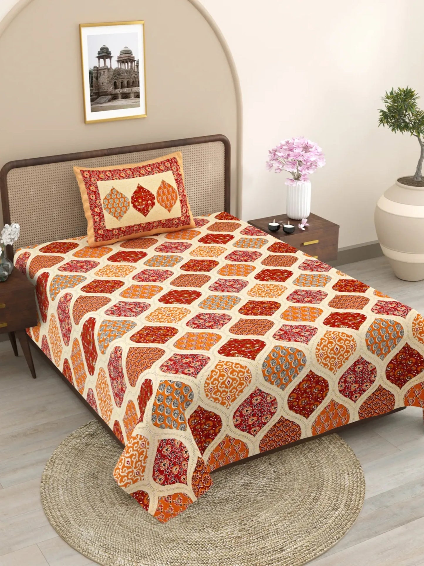 1 Single Size Bedsheet 56*86 inches (4.6*7.1 feet ) With 1 Pillow Cover | Pure Cotton  | Rich Fast Colour with No Colour Bleeding | Soft & Skin Friendly (30-017-C)