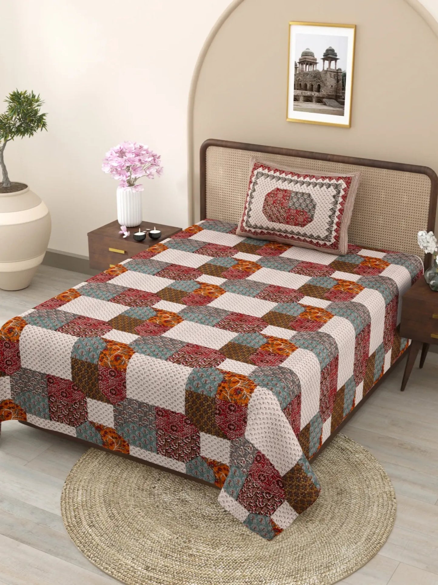 1 Single Size Bedsheet 56*86 inches (4.6*7.1 feet ) With 1 Pillow Cover | Pure Cotton  | Rich Fast Colour with No Colour Bleeding | Soft & Skin Friendly (30-018-B)