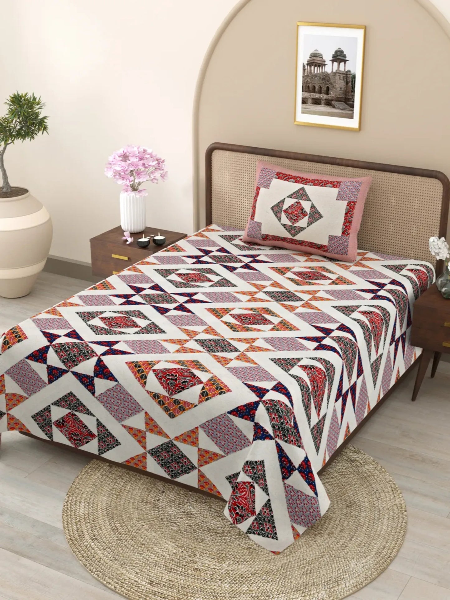 1 Single Size Bedsheet 56*86 inches (4.6*7.1 feet ) With 1 Pillow Cover | Pure Cotton  | Rich Fast Colour with No Colour Bleeding | Soft & Skin Friendly (30-019-A)