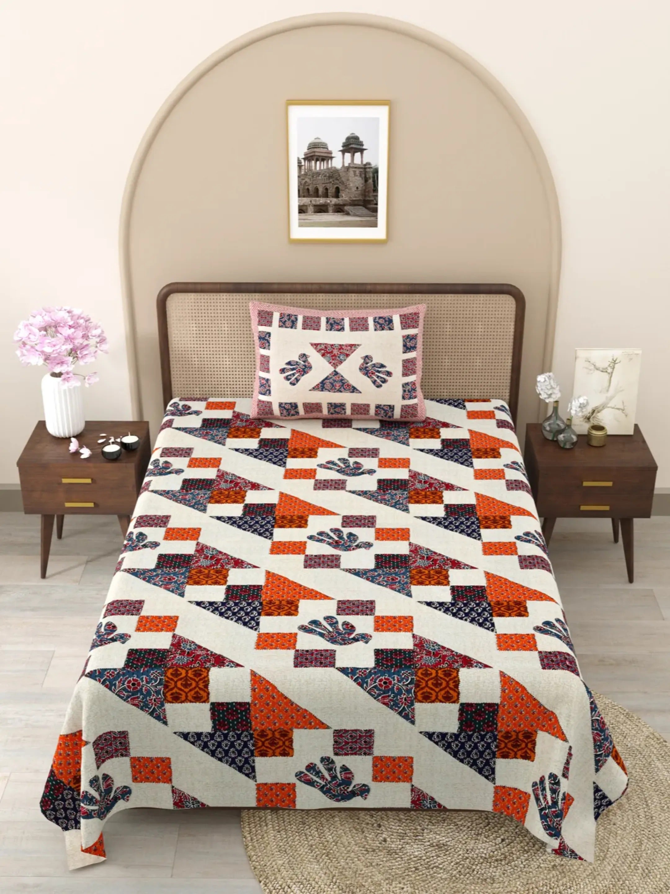 1 Single Size Bedsheet 56*86 inches (4.6*7.1 feet ) With 1 Pillow Cover | Pure Cotton  | Rich Fast Colour with No Colour Bleeding | Soft & Skin Friendly (30-022-B)