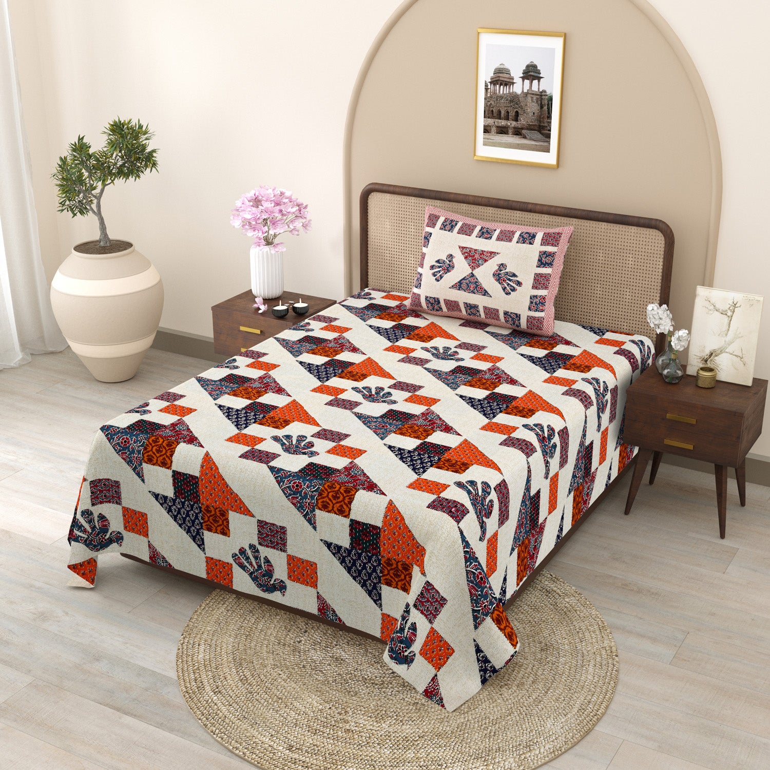 1 Single Size Bedsheet 56*86 inches (4.6*7.1 feet ) With 1 Pillow Cover | Pure Cotton  | Rich Fast Colour with No Colour Bleeding | Soft & Skin Friendly (30-022-B)