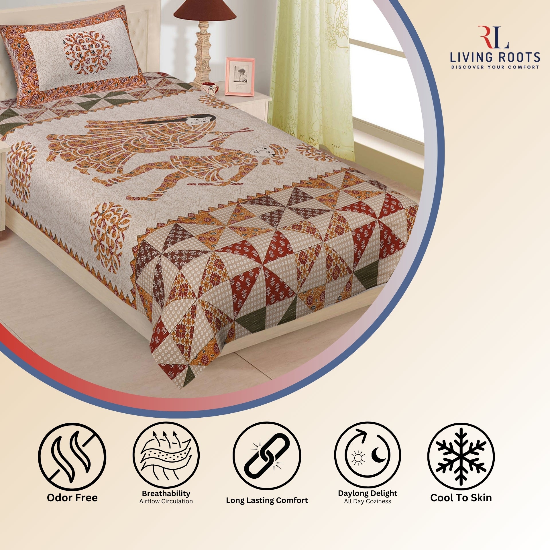 1 Single Size Bedsheet 56*86 inches (4.6*7.1 feet ) With 1 Pillow Cover | Pure Cotton | Rich Fast Colour with No Colour Bleeding | Soft & Skin Friendly (30-024-A)