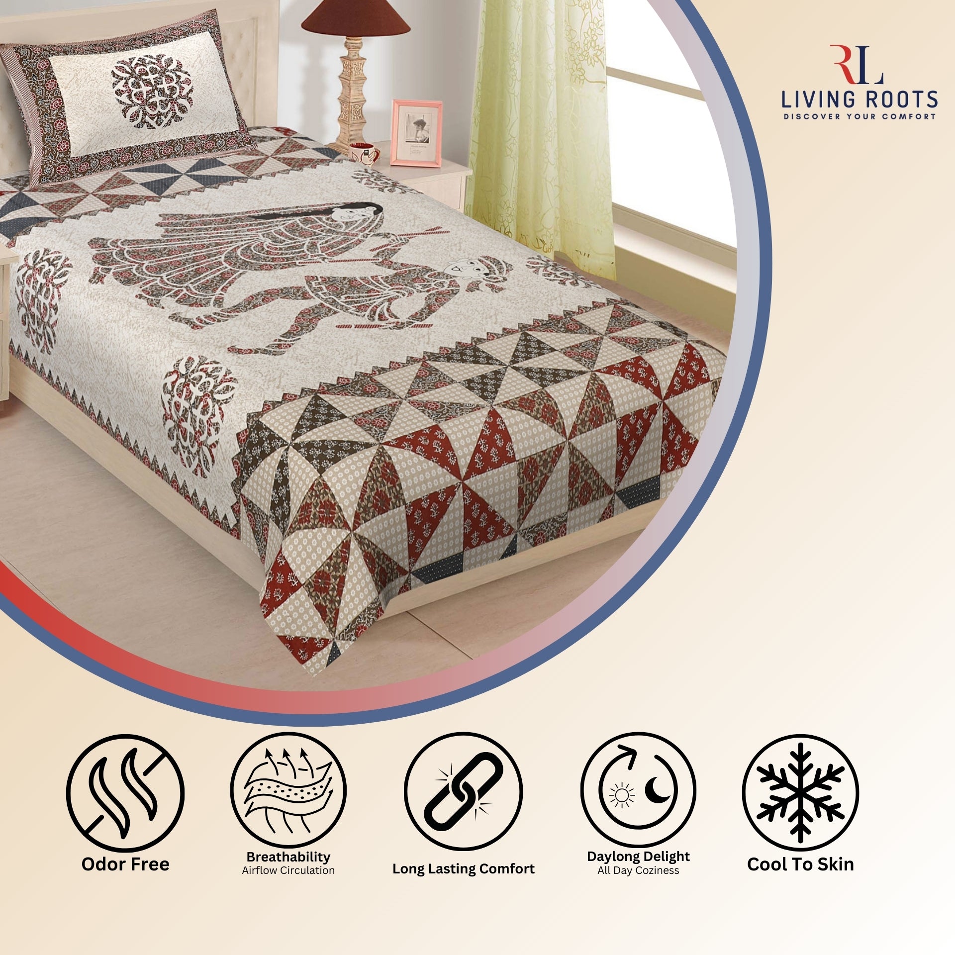 1 Single Size Bedsheet 56*86 inches (4.6*7.1 feet ) With 1 Pillow Cover | Pure Cotton | Rich Fast Colour with No Colour Bleeding | Soft & Skin Friendly (30-024-C)