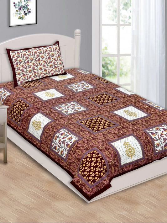 1 Single Size Bedsheet 56*86 inches (4.6*7.1 feet ) With 1 Pillow Cover | Pure Cotton | Rich Fast Colour with No Colour Bleeding | Soft & Skin Friendly (30-027-A)