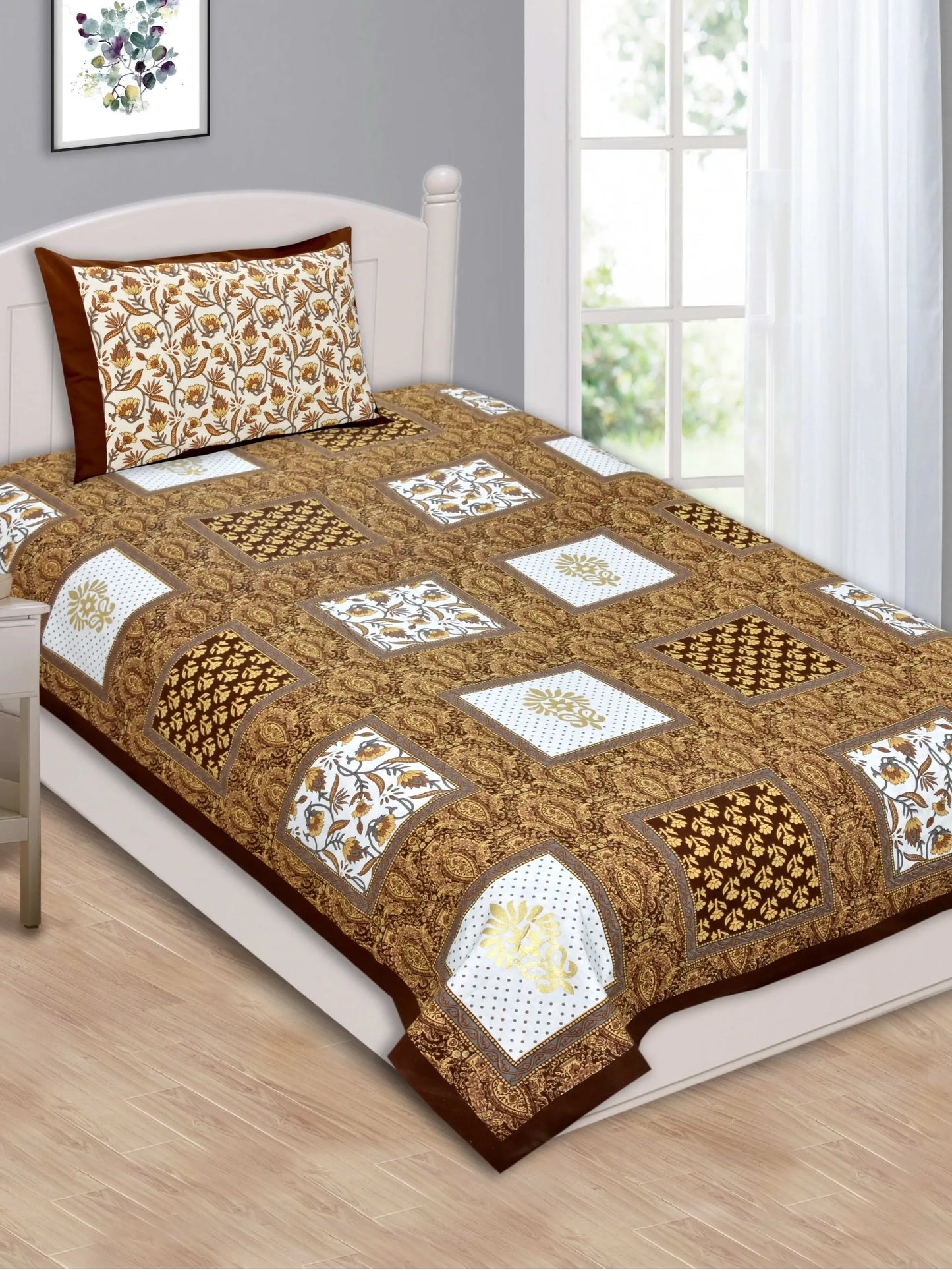 1 Single Size Bedsheet 56*86 inches (4.6*7.1 feet ) With 1 Pillow Cover | Pure Cotton | Rich Fast Colour with No Colour Bleeding | Soft & Skin Friendly (30-027-B)