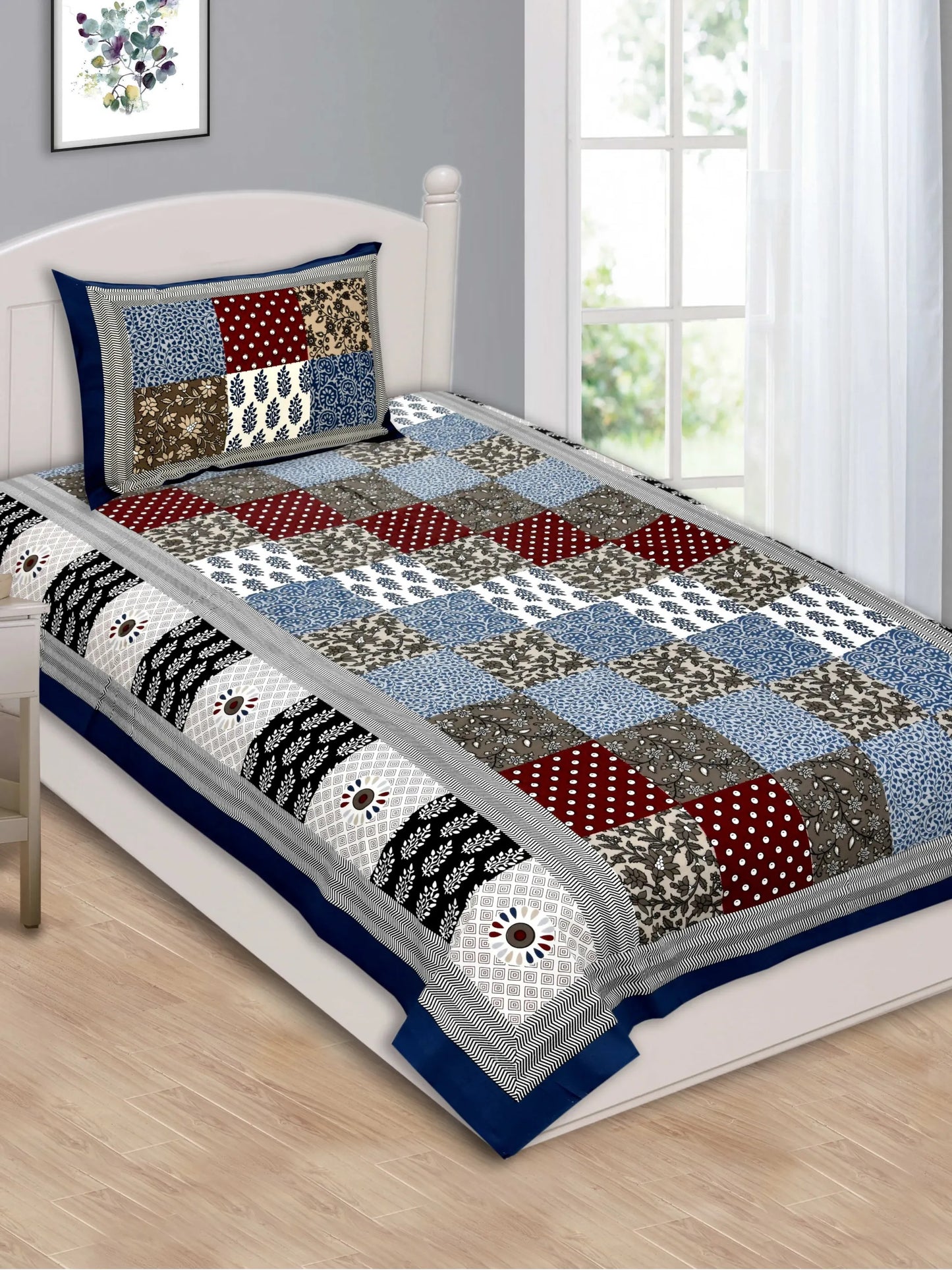 1 Single Size Bedsheet 56*86 inches (4.6*7.1 feet ) With 1 Pillow Cover | Pure Cotton | Rich Fast Colour with No Colour Bleeding | Soft & Skin Friendly (30-028-A)