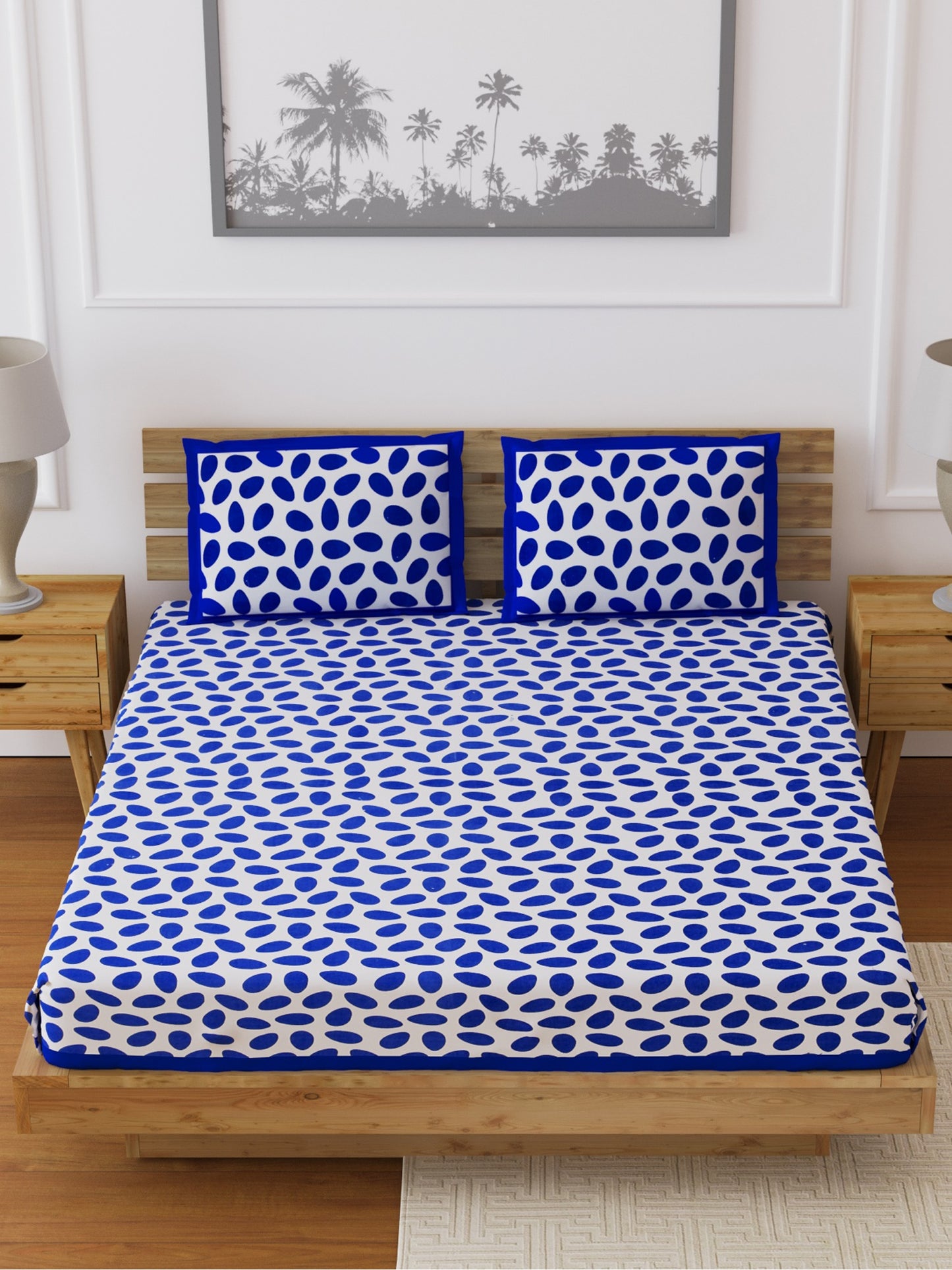 LIVING ROOTS Double Bedsheet Blue Colour Queen Size Pure Cotton - 1 Bedsheet with 2 Pillow Covers (31-031-B)